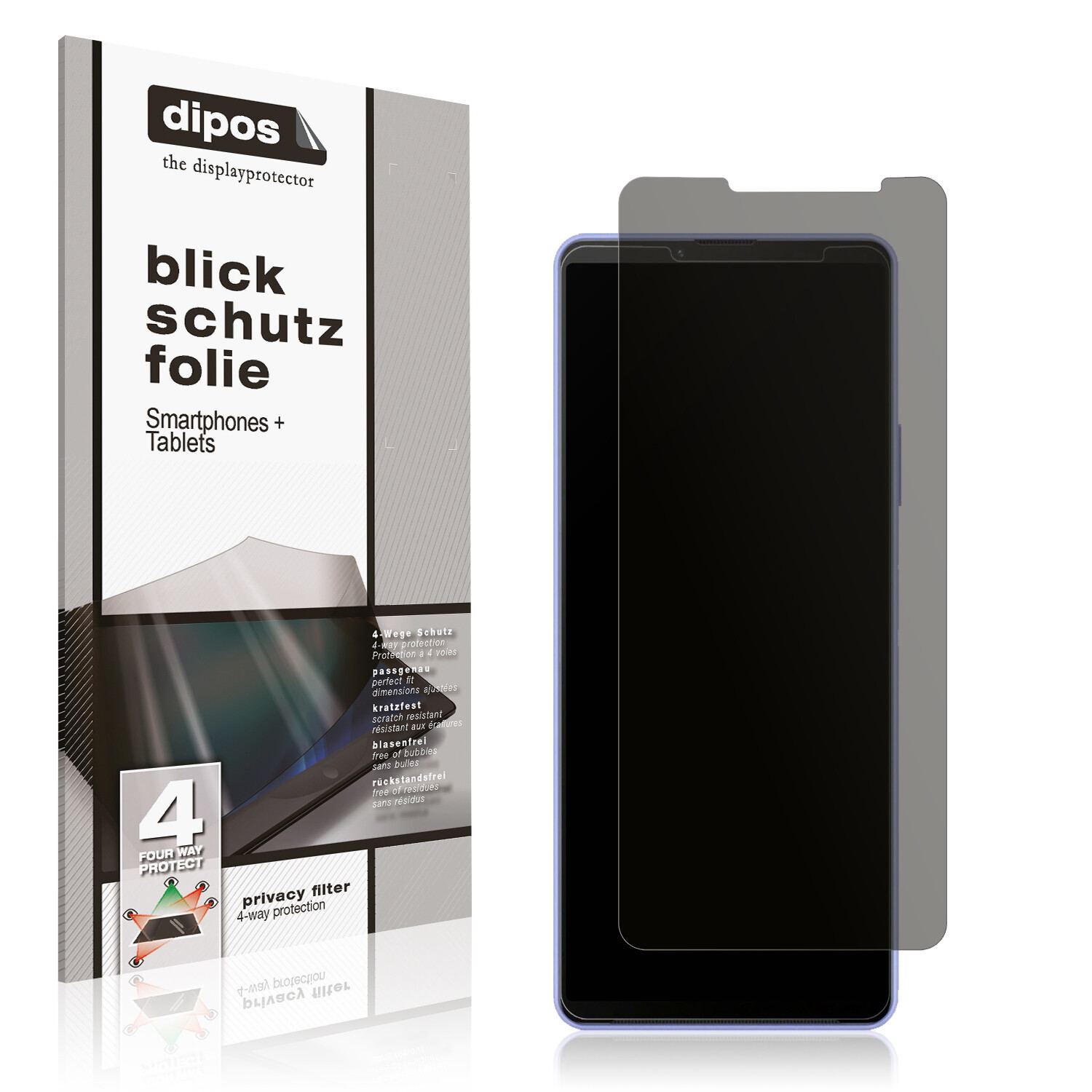 Blickschutzfolie von dipos passend für Sony Xperia 10 IV, präziser Zuschnitt und blasenfrei montiert