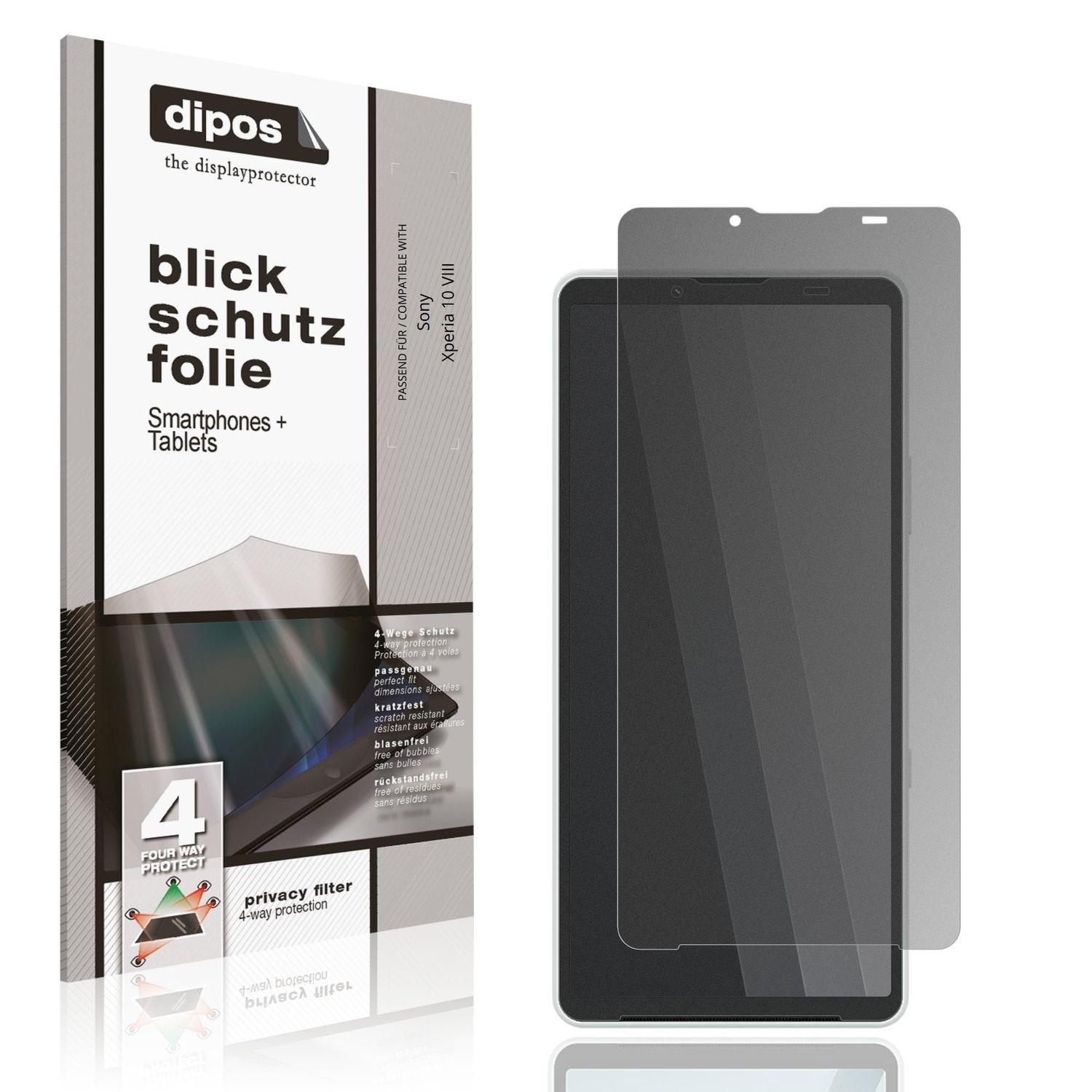 Blickschutzfolie von dipos passend für Sony Xperia 10 VIII, präziser Zuschnitt und blasenfrei montiert