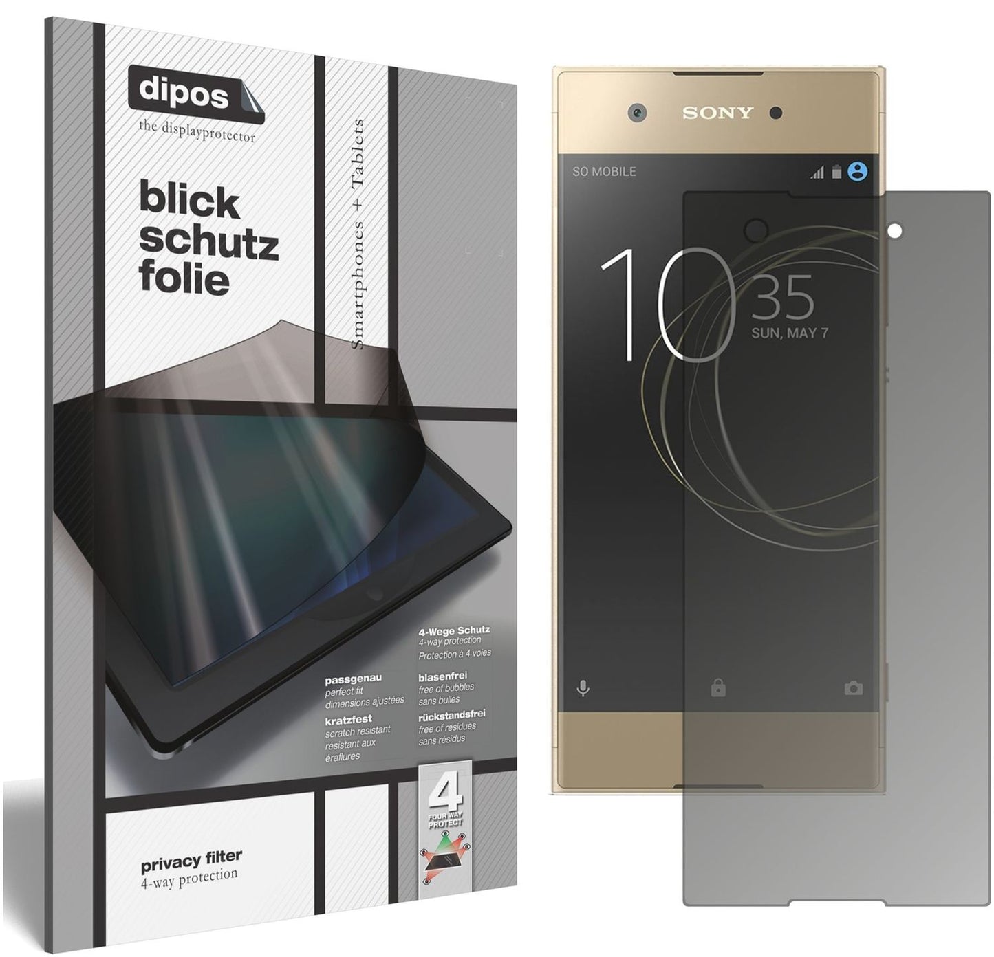 Blickschutzfolie von dipos passend für Sony Xperia XA1, präziser Zuschnitt und blasenfrei montiert