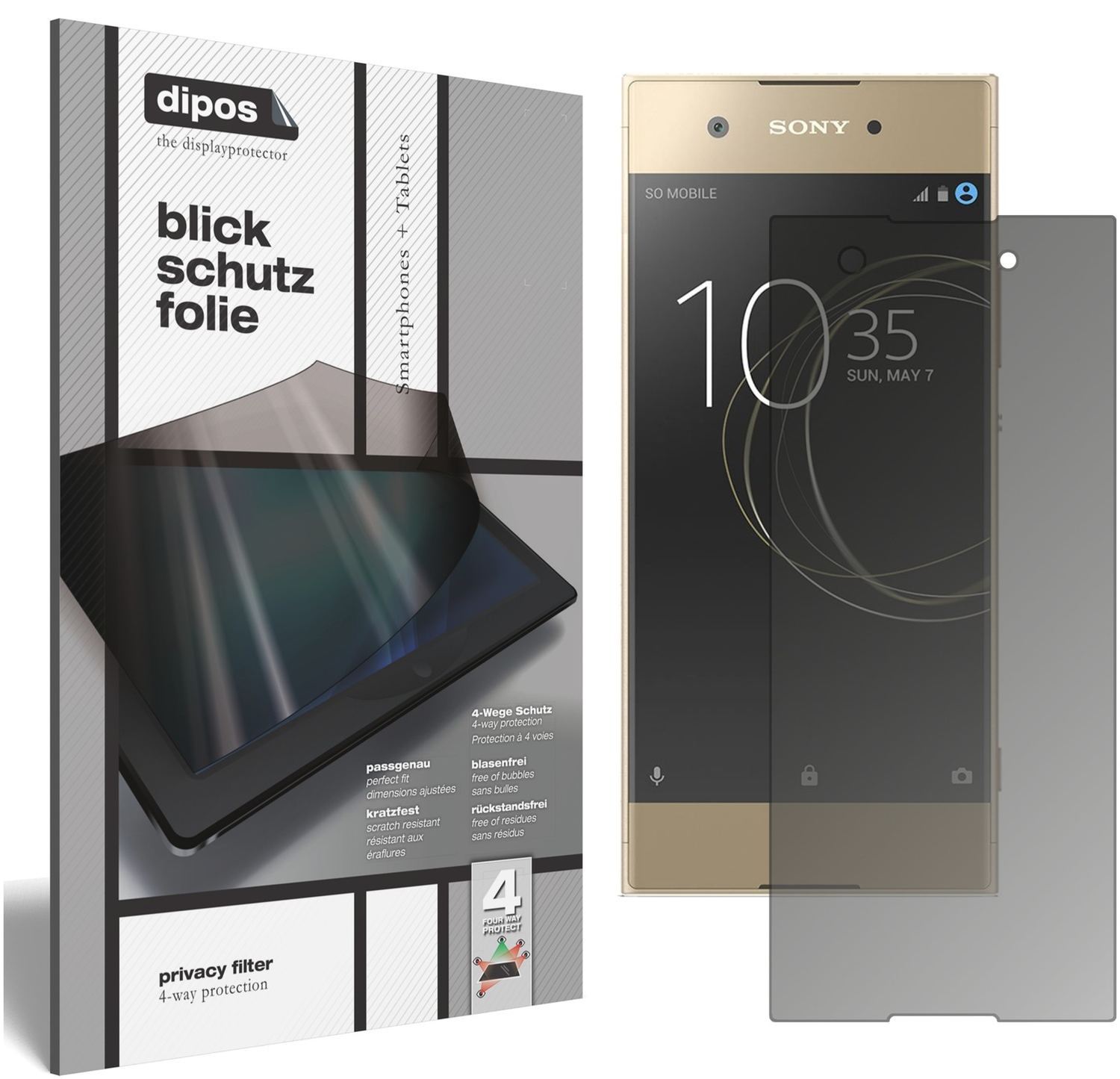 Blickschutzfolie von dipos passend für Sony Xperia XA1, präziser Zuschnitt und blasenfrei montiert