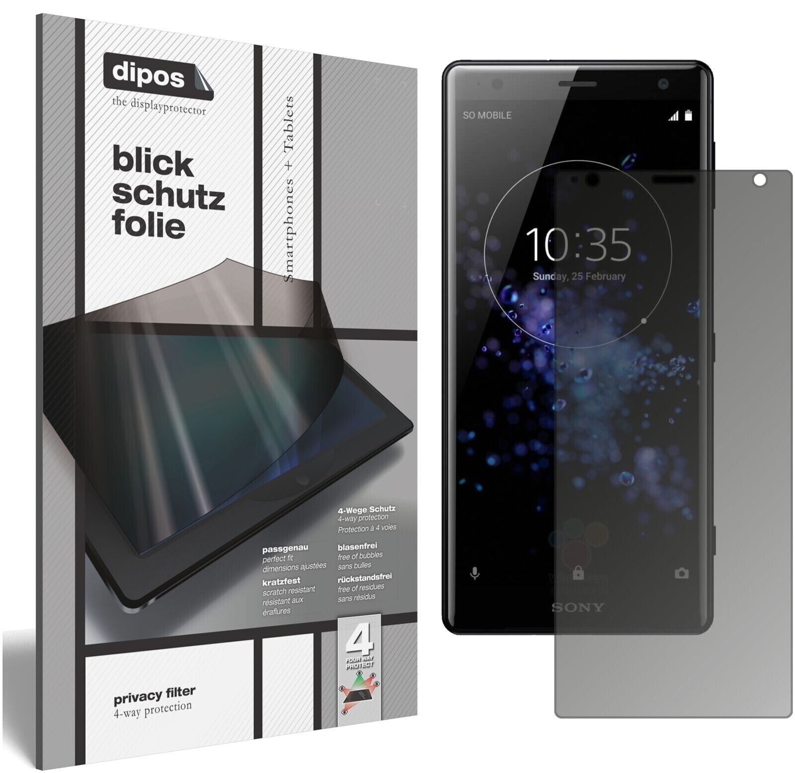 Blickschutzfolie von dipos passend für Sony Xperia XZ2 Compact, präziser Zuschnitt und blasenfrei montiert