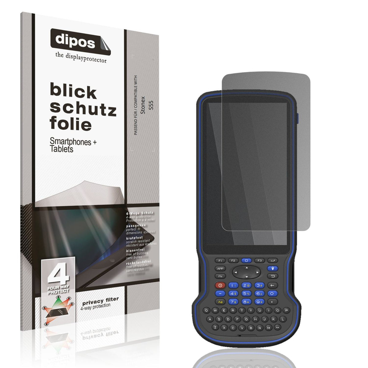 Blickschutzfolie von dipos passend für Stonex S55, präziser Zuschnitt und blasenfrei montiert