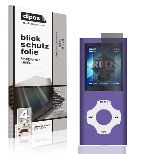 Blickschutzfolie von dipos passend für Tabmart T116 M01, präziser Zuschnitt und blasenfrei montiert