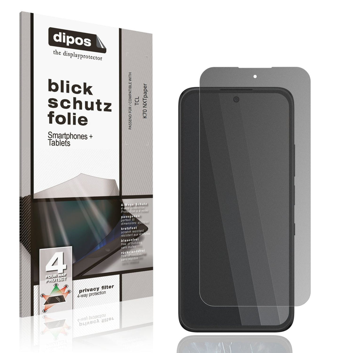 Blickschutzfolie von dipos passend für TCL K70 NXTpaper, präziser Zuschnitt und blasenfrei montiert