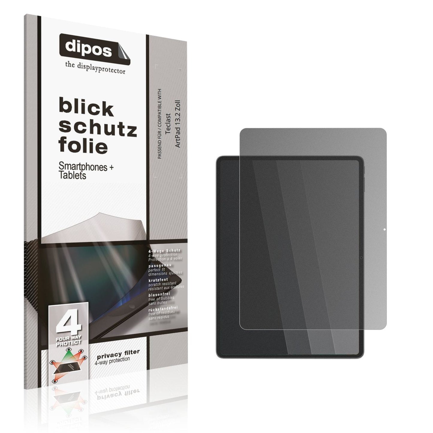 Blickschutzfolie von dipos passend für Teclast ArtPad 13.2 Zoll, präziser Zuschnitt und blasenfrei montiert