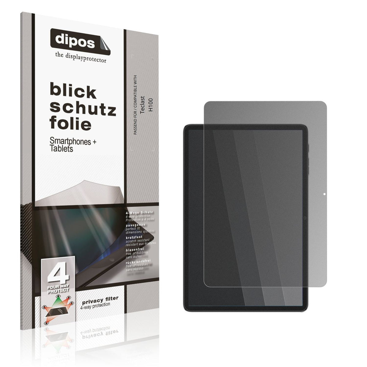 Blickschutzfolie von dipos passend für Teclast H100, präziser Zuschnitt und blasenfrei montiert