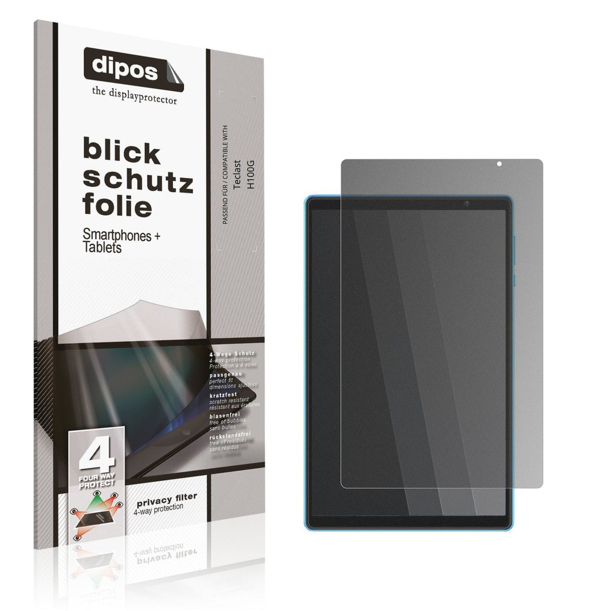 Blickschutzfolie von dipos passend für Teclast H100G, präziser Zuschnitt und blasenfrei montiert
