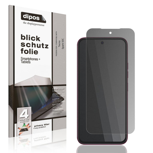 Blickschutzfolie von dipos passend für Tecno Spark 50C, präziser Zuschnitt und blasenfrei montiert