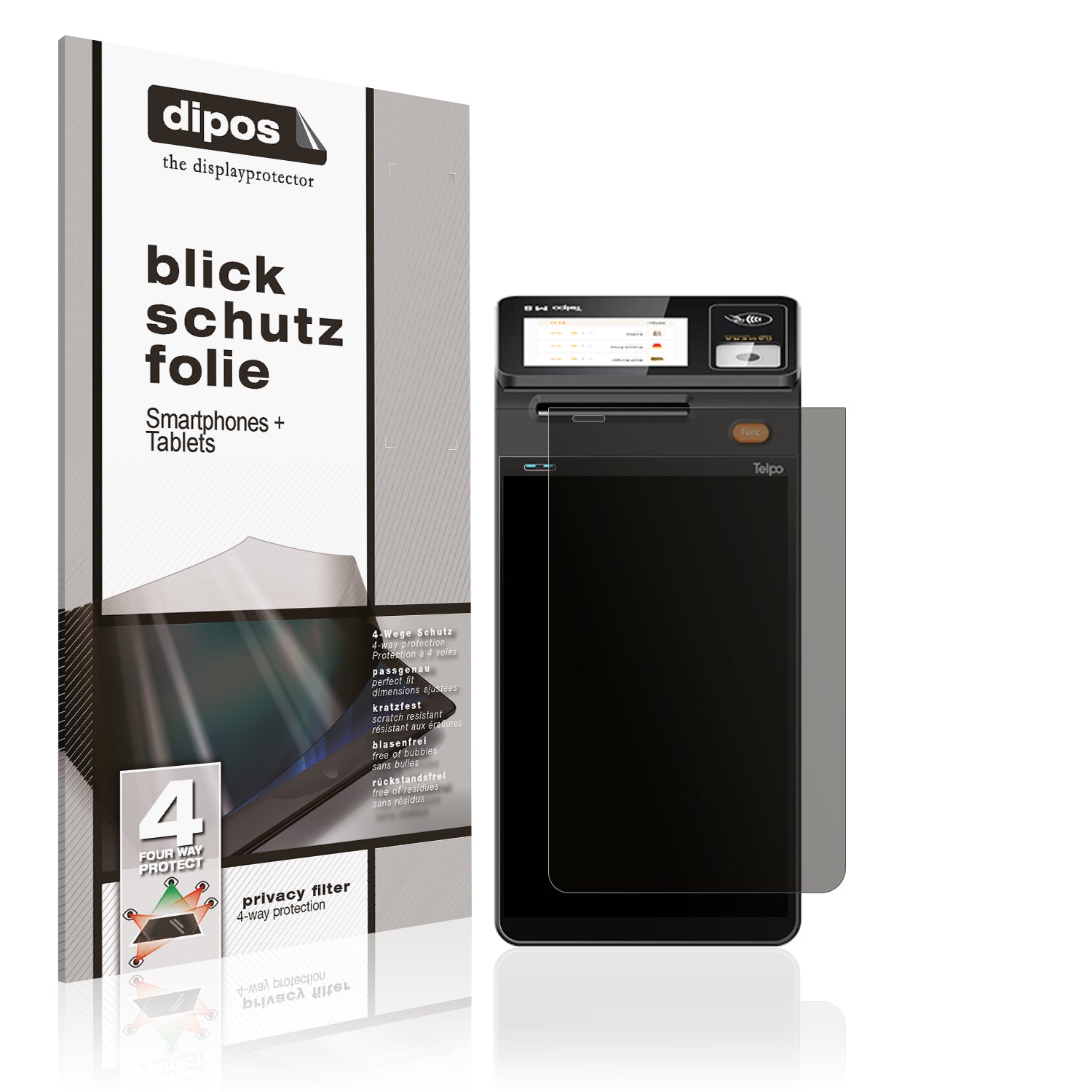 Blickschutzfolie von dipos passend für Telpo M10 Back-Display, präziser Zuschnitt und blasenfrei montiert