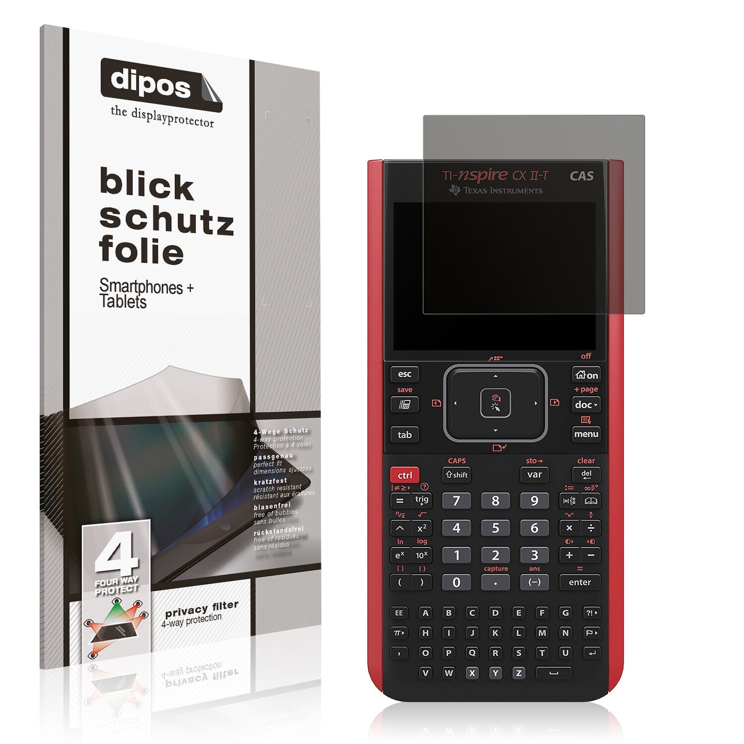 Blickschutzfolie von dipos passend für Texas Instruments CX CAS II FC TI-Nspire CX II-T CAS, präziser Zuschnitt und blasenfrei montiert