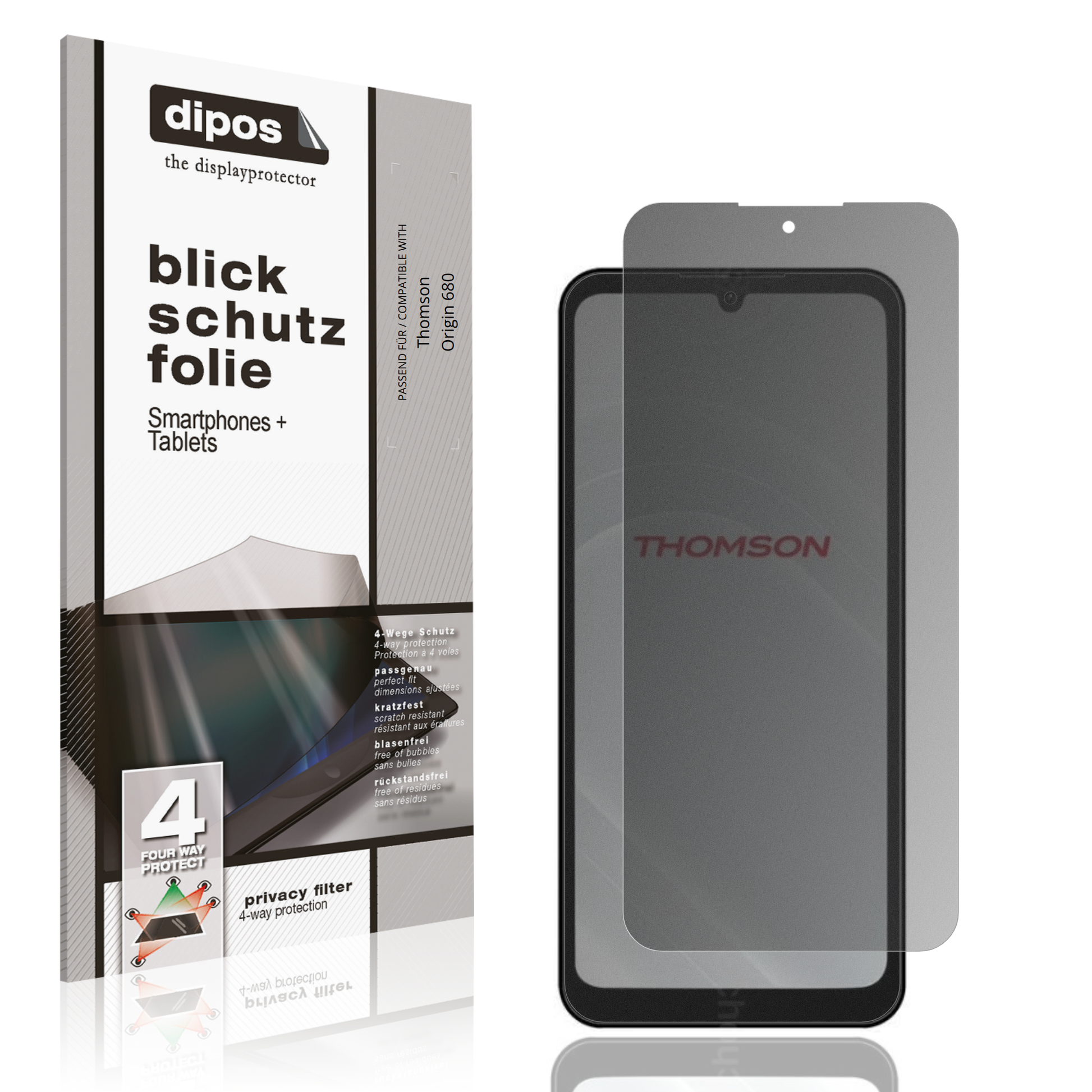 Blickschutzfolie von dipos passend für Thomson Origin 680, präziser Zuschnitt und blasenfrei montiert