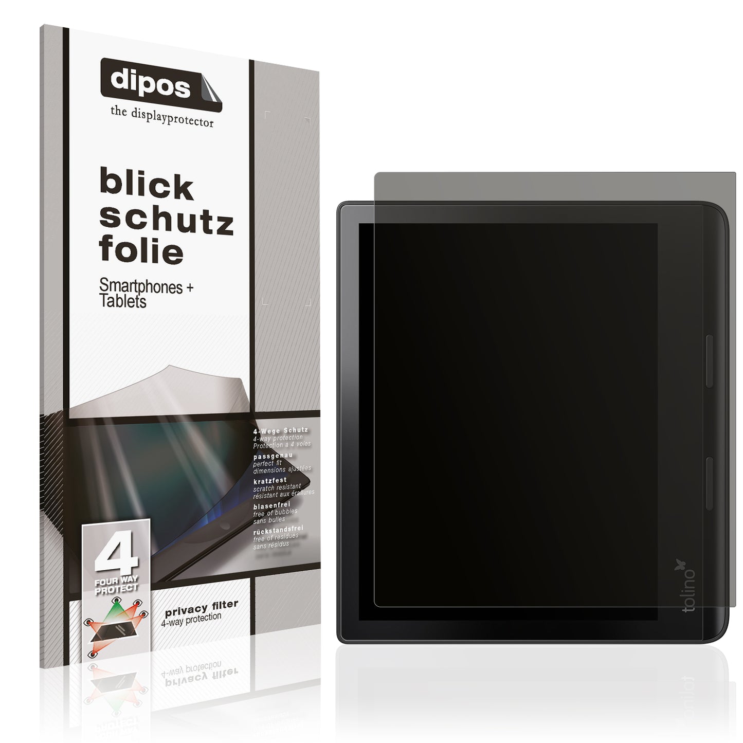 Blickschutzfolie von dipos passend für Tolino Epos 3 e-Book Reader, präziser Zuschnitt und blasenfrei montiert