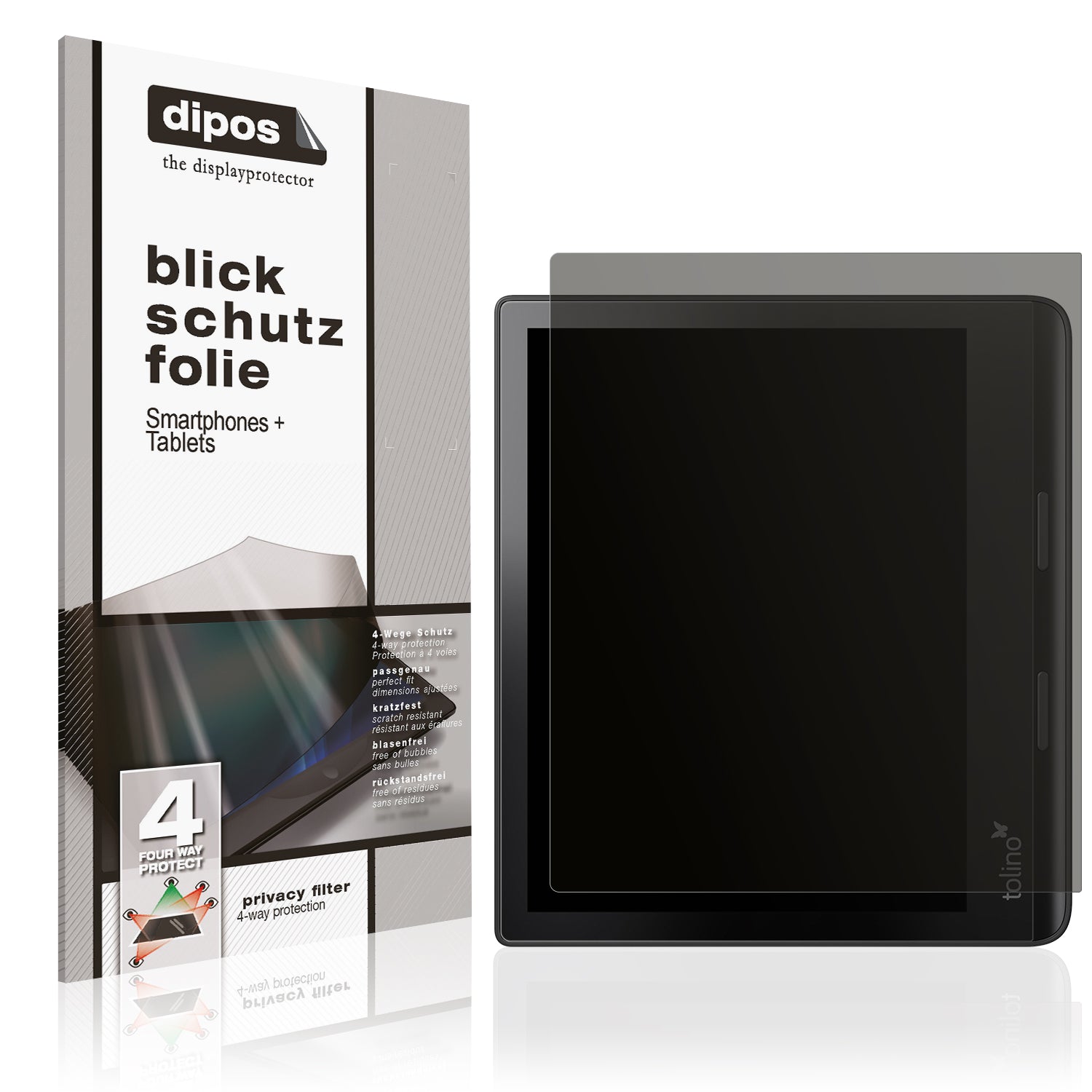 Blickschutzfolie von dipos passend für Tolino Epos 3 e-Book Reader, präziser Zuschnitt und blasenfrei montiert