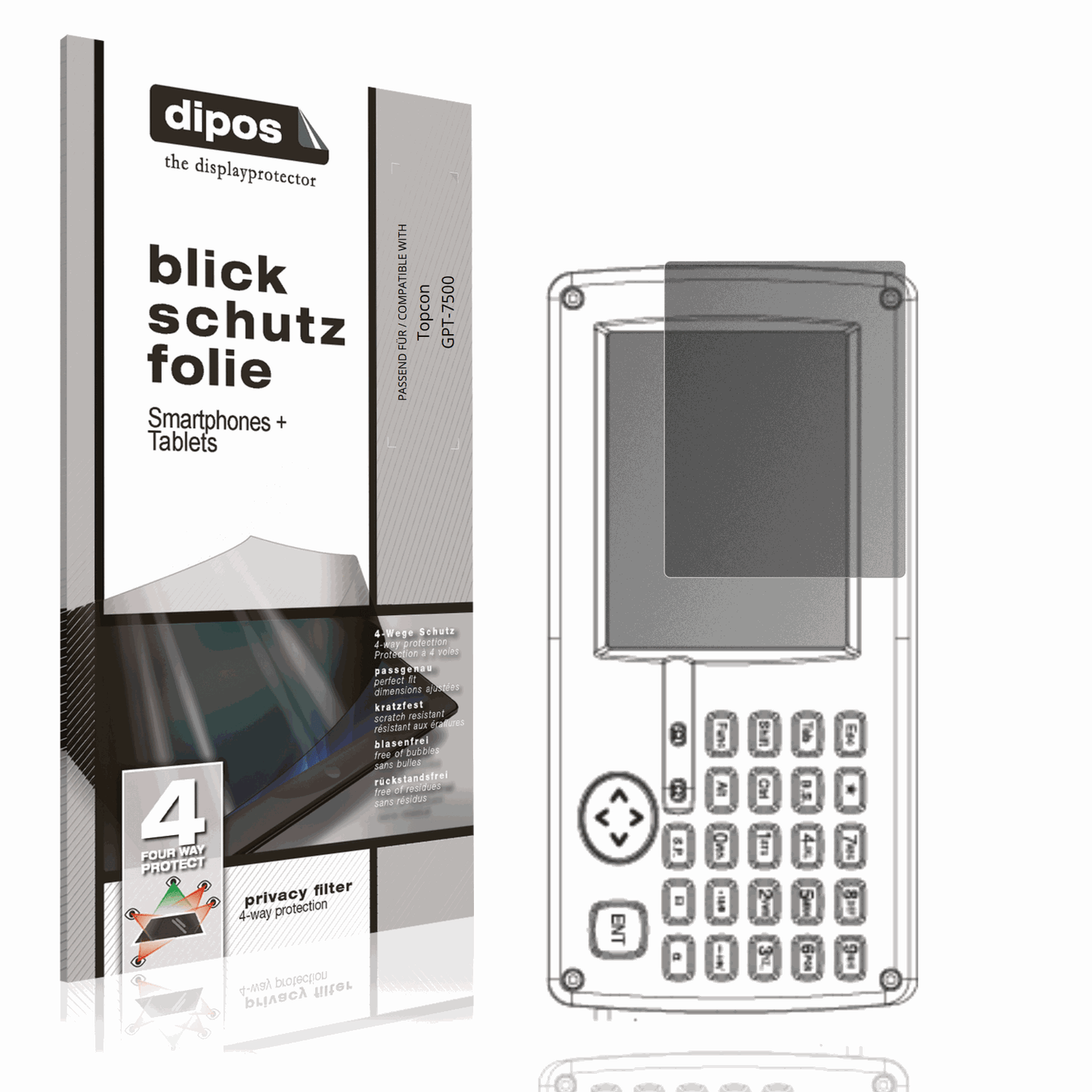 Blickschutzfolie von dipos passend für Topcon GPT-7500, präziser Zuschnitt und blasenfrei montiert