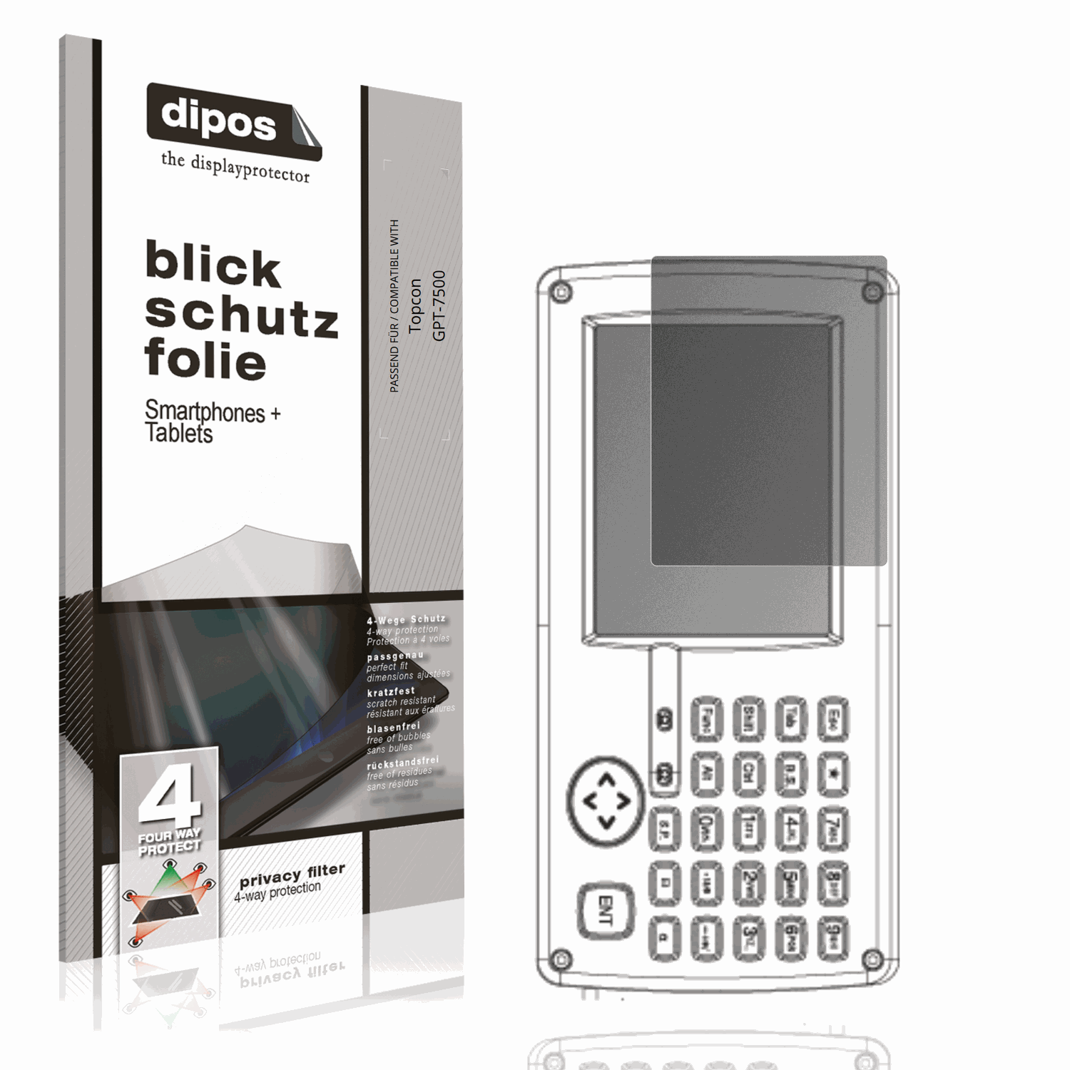 Blickschutzfolie von dipos passend für Topcon GPT-7500, präziser Zuschnitt und blasenfrei montiert