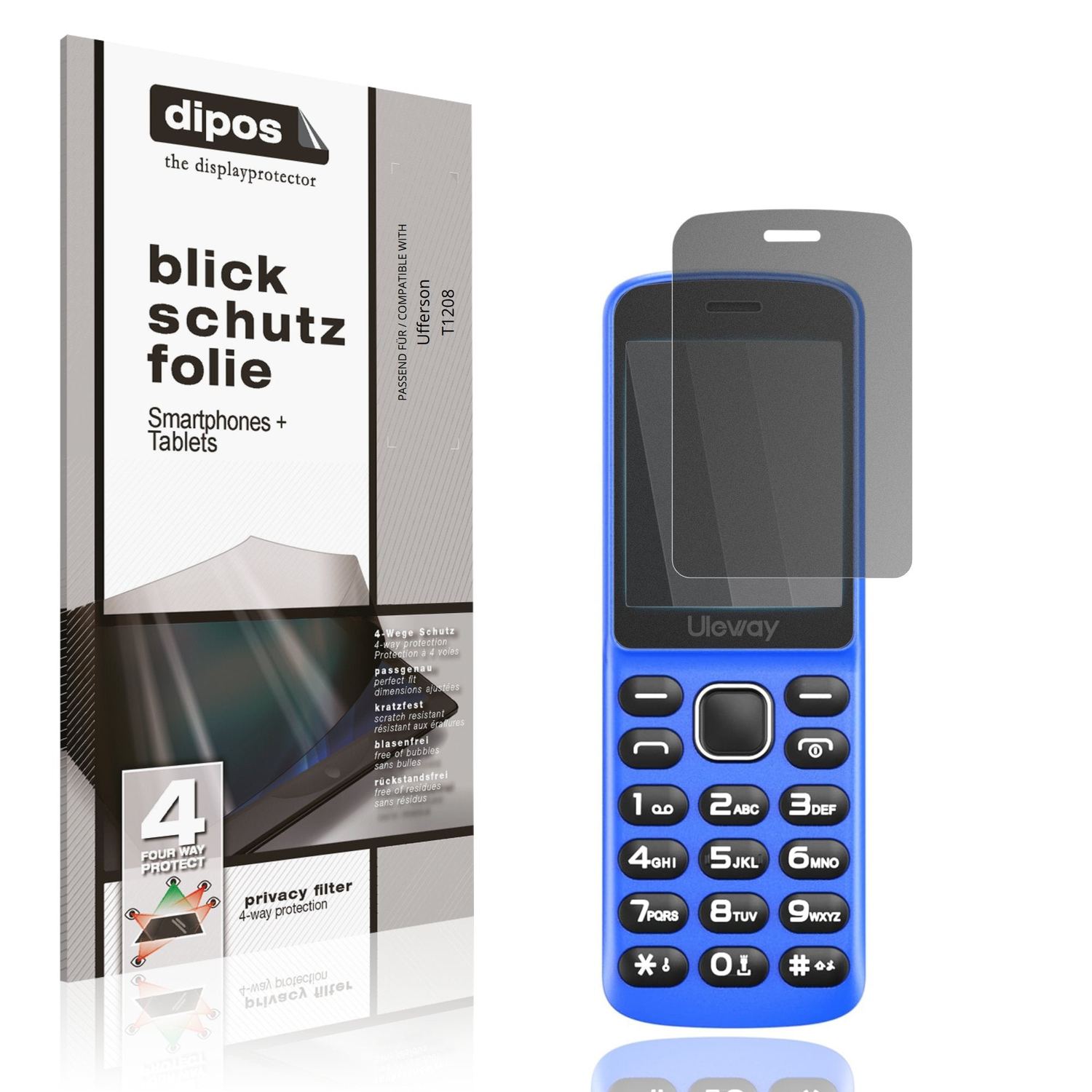 Blickschutzfolie von dipos passend für Ufferson T1208, präziser Zuschnitt und blasenfrei montiert