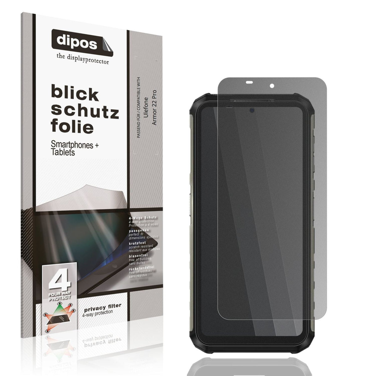 Blickschutzfolie von dipos passend für Ulefone Armor 22 Pro, präziser Zuschnitt und blasenfrei montiert