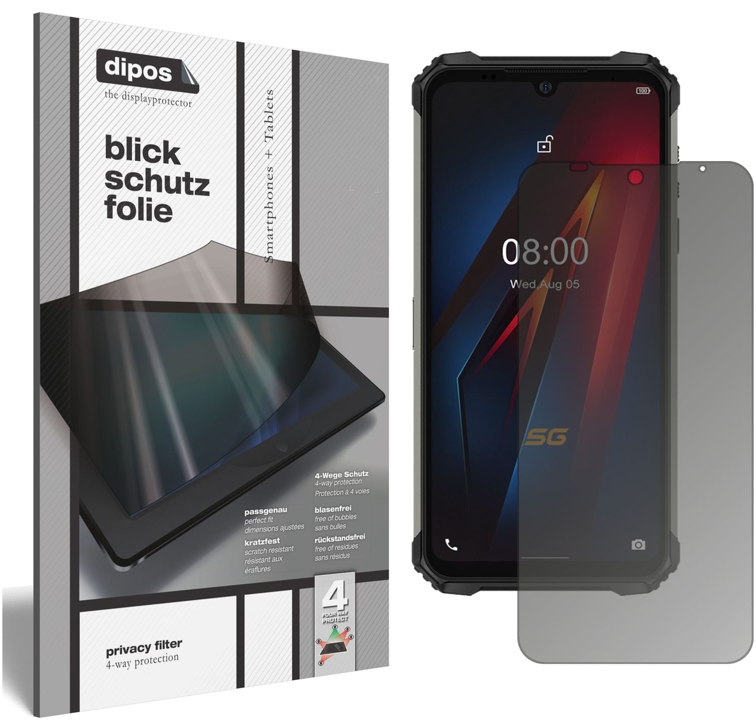 Blickschutzfolie von dipos passend für Ulefone Armor 8 Pro, präziser Zuschnitt und blasenfrei montiert