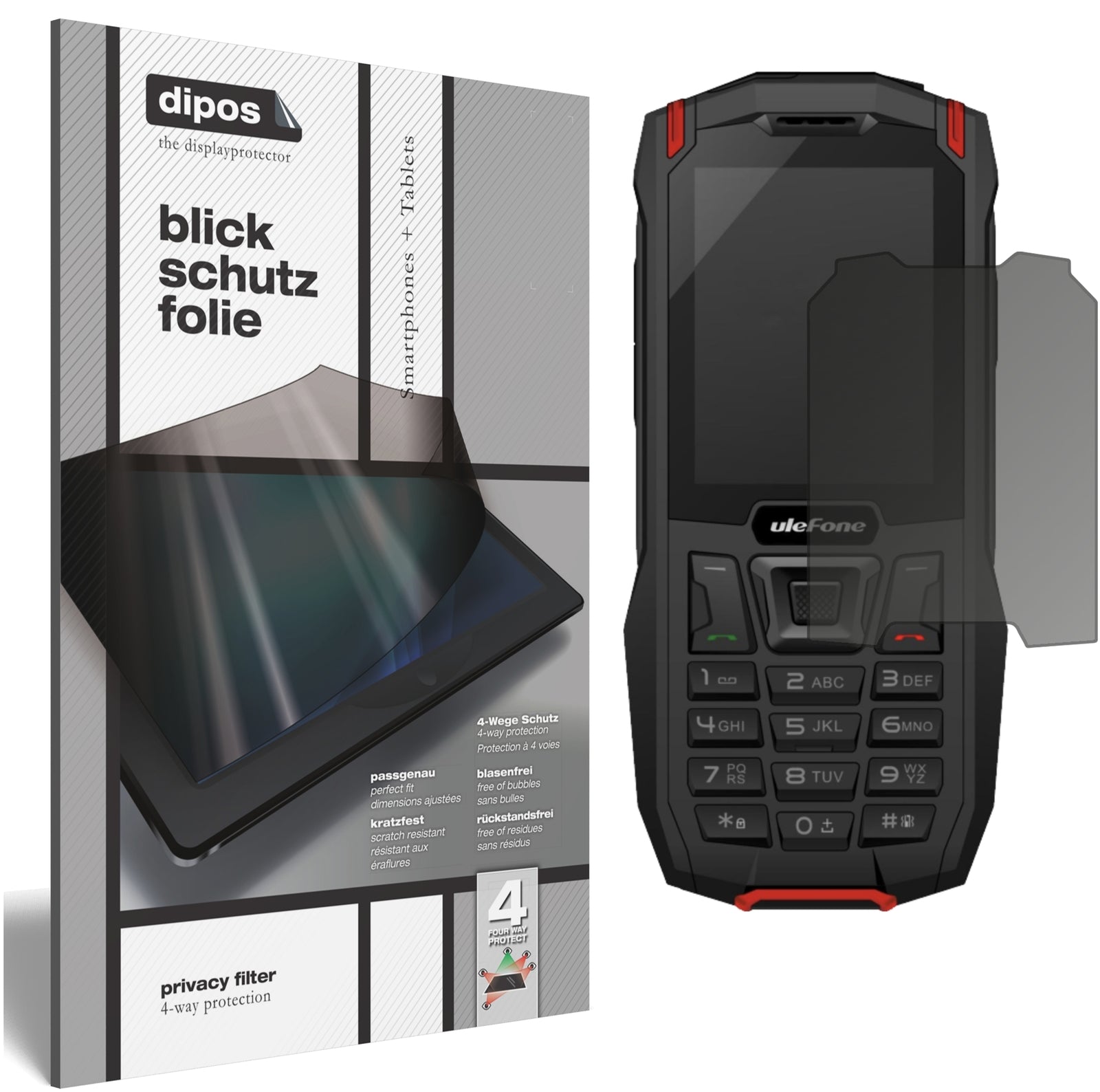 Blickschutzfolie von dipos passend für Ulefone Armor Mini, präziser Zuschnitt und blasenfrei montiert