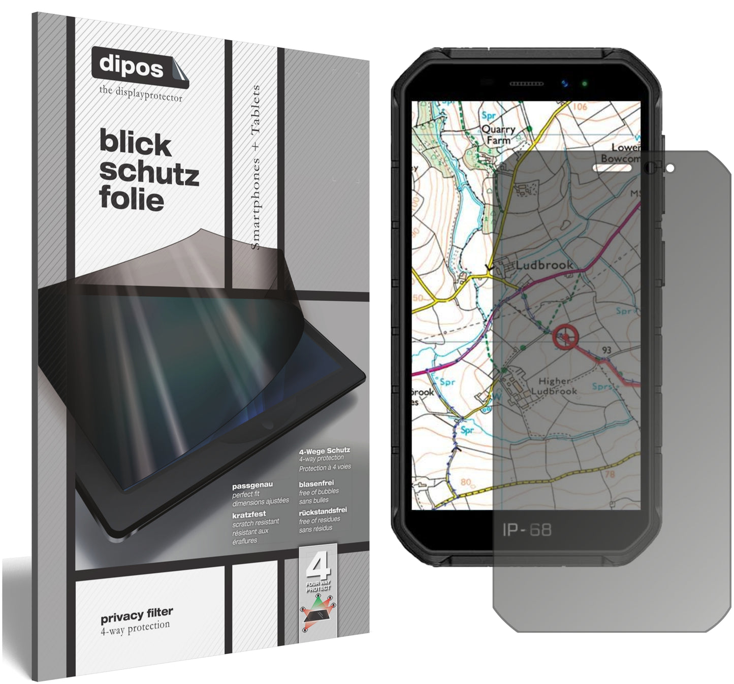 Blickschutzfolie von dipos passend für Ulefone Armor X7 Pro, präziser Zuschnitt und blasenfrei montiert