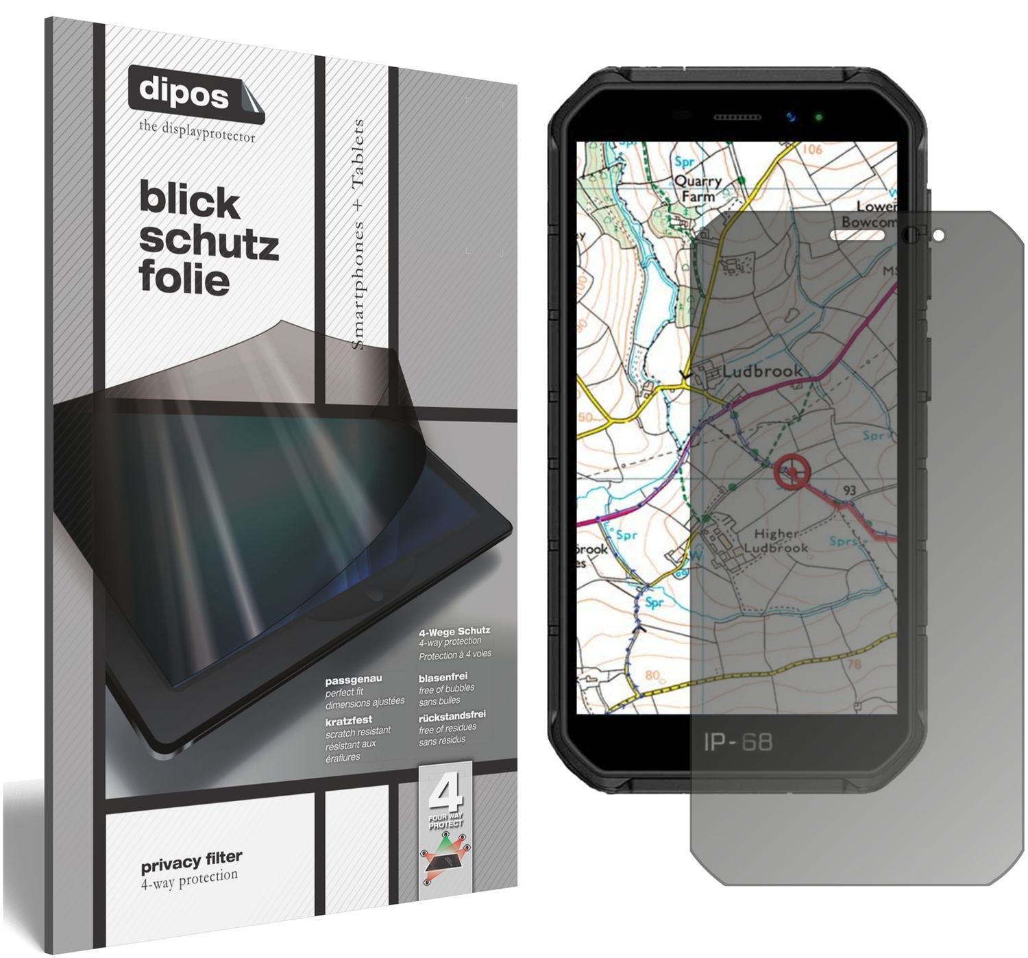 Blickschutzfolie von dipos passend für Ulefone Armor X7 Pro, präziser Zuschnitt und blasenfrei montiert