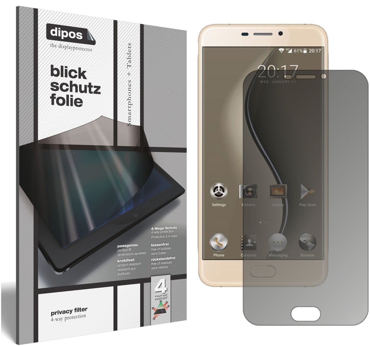 Blickschutzfolie von dipos passend für Ulefone Gemini, präziser Zuschnitt und blasenfrei montiert