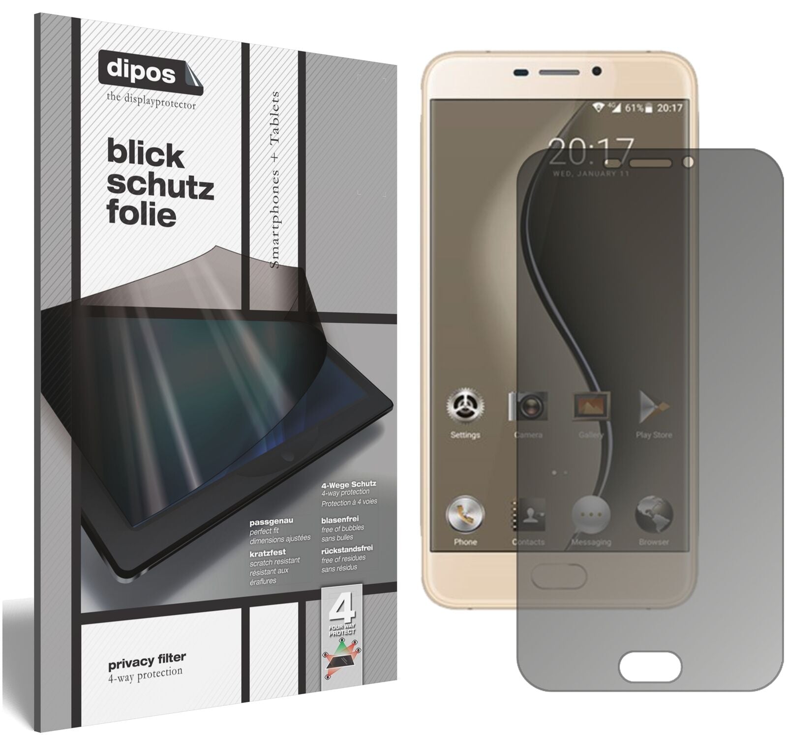 Blickschutzfolie von dipos passend für Ulefone Gemini, präziser Zuschnitt und blasenfrei montiert