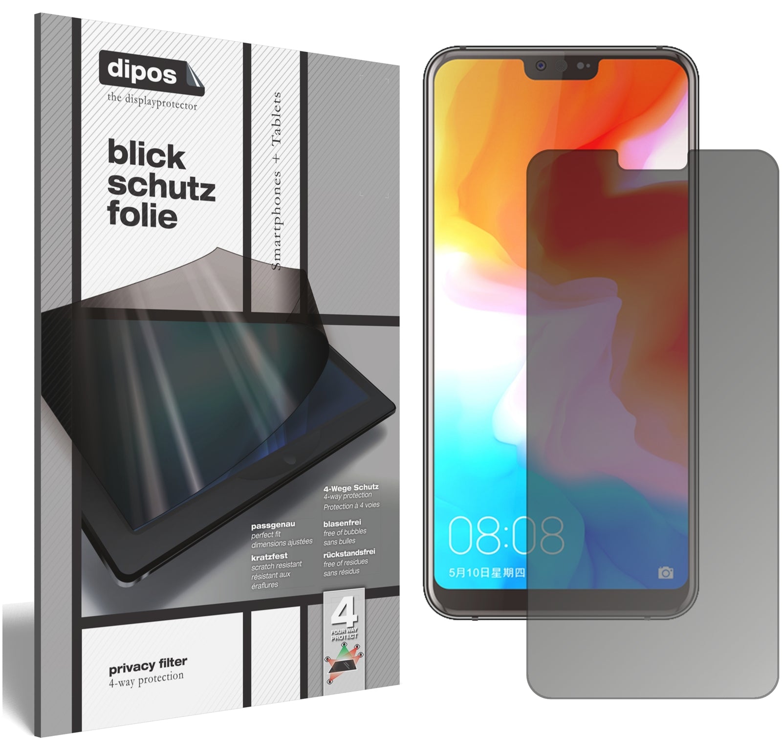 Blickschutzfolie von dipos passend für Ulefone T2, präziser Zuschnitt und blasenfrei montiert