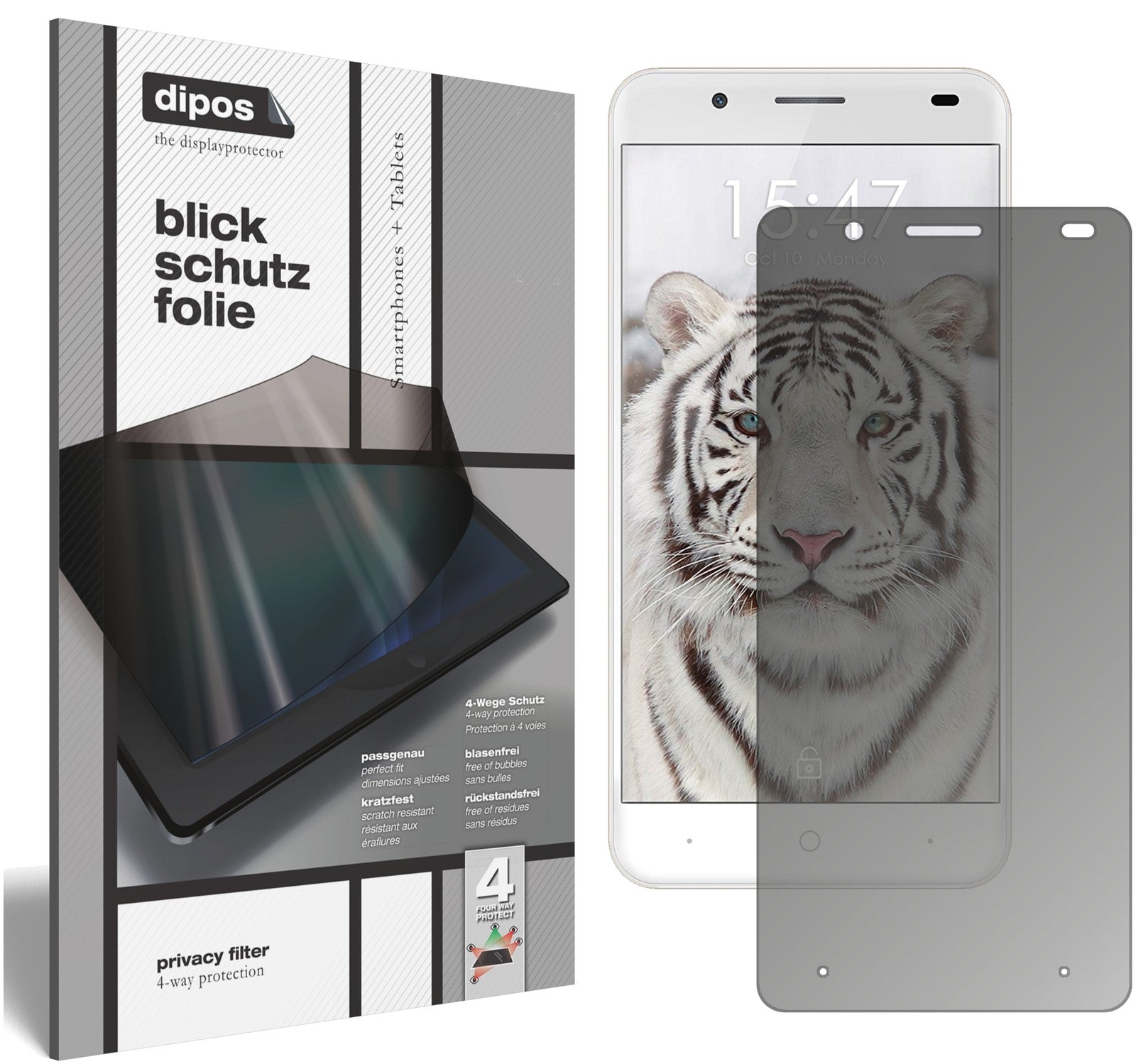 Blickschutzfolie von dipos passend für Ulefone Tiger, präziser Zuschnitt und blasenfrei montiert