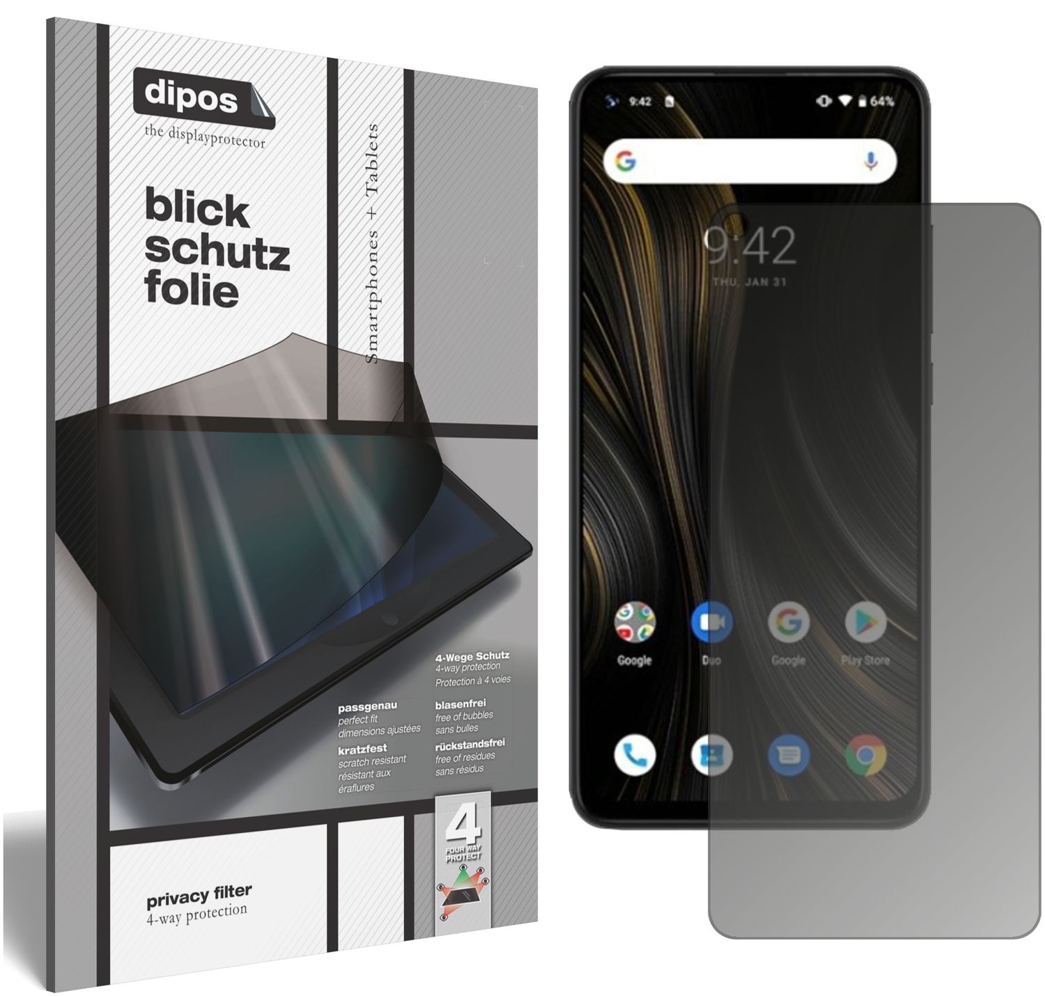 Blickschutzfolie von dipos passend für Umidigi Power 3, präziser Zuschnitt und blasenfrei montiert