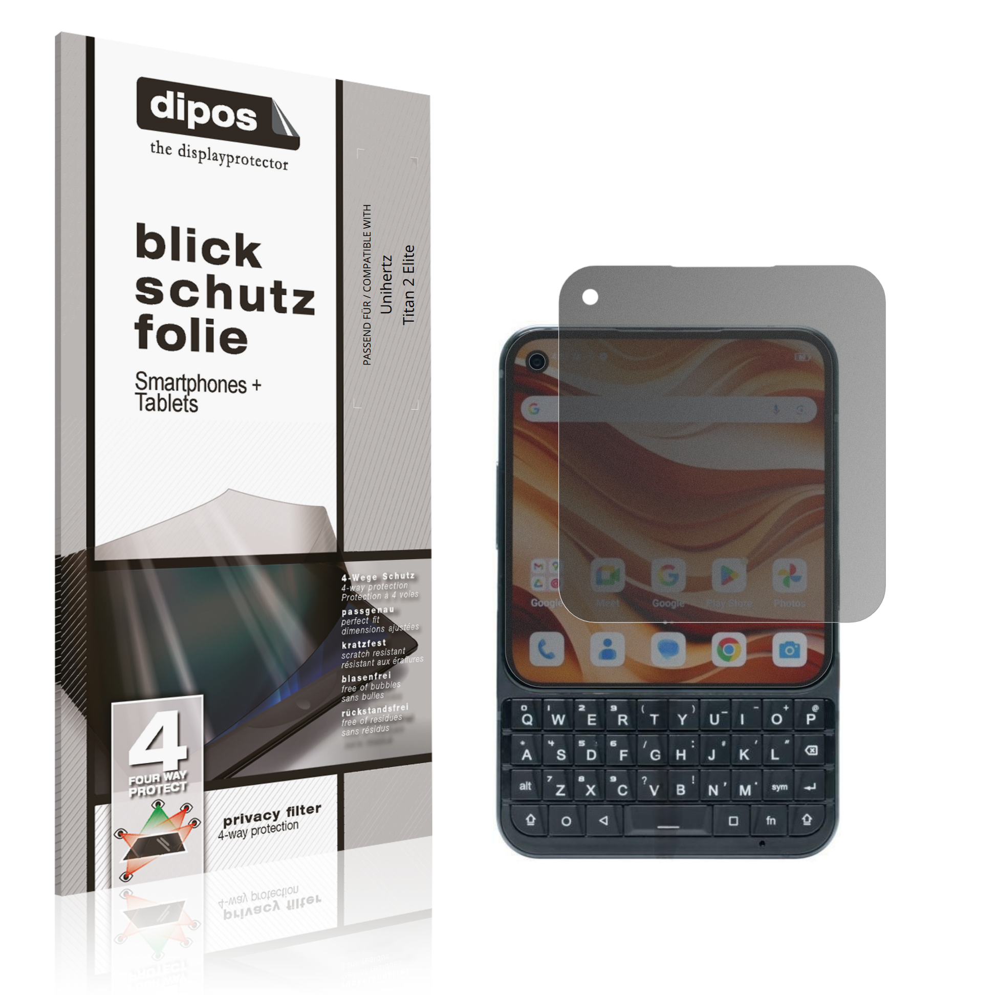 Blickschutzfolie von dipos passend für Unihertz Titan 2 Elite, präziser Zuschnitt und blasenfrei montiert