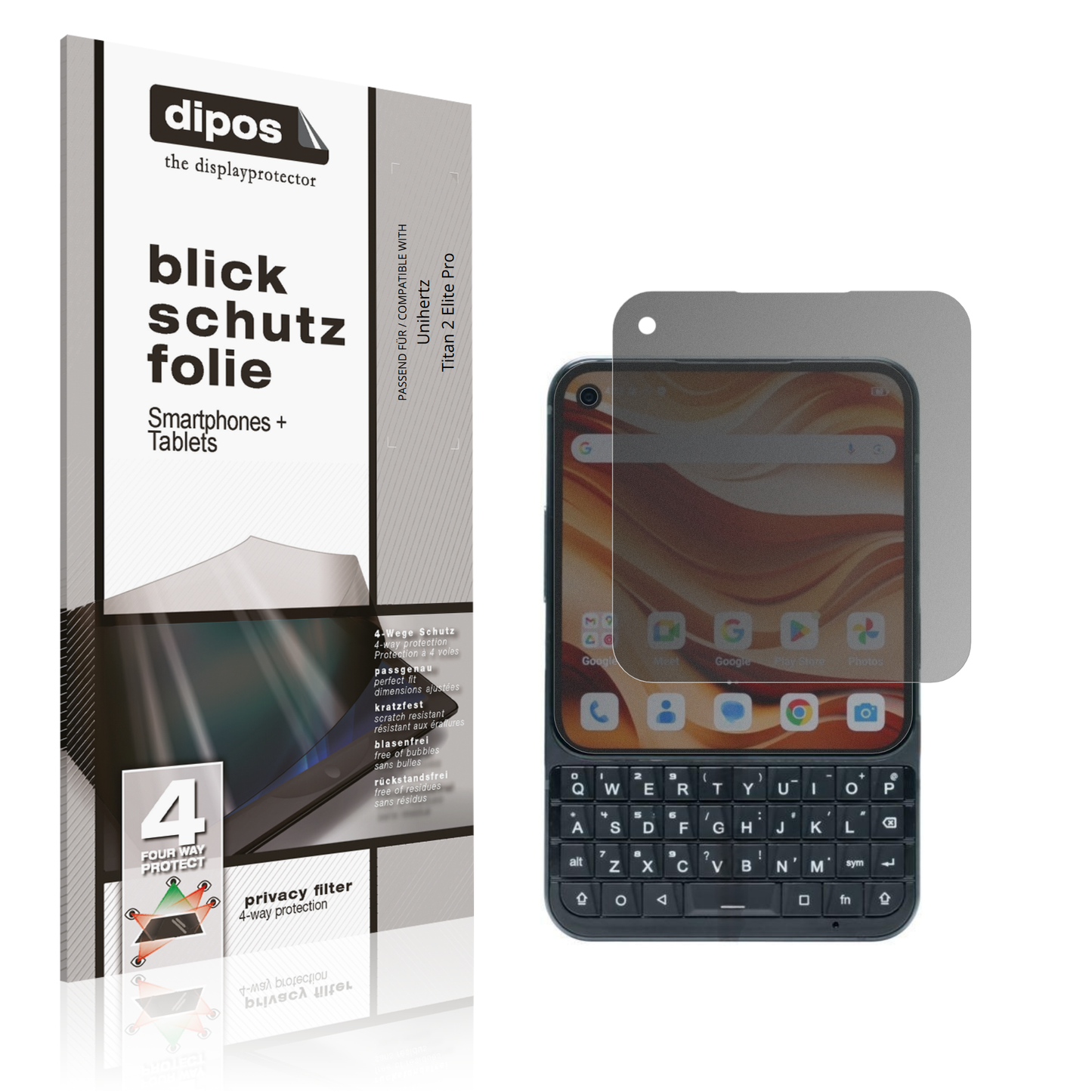 Blickschutzfolie von dipos passend für Unihertz Titan 2 Elite Pro, präziser Zuschnitt und blasenfrei montiert