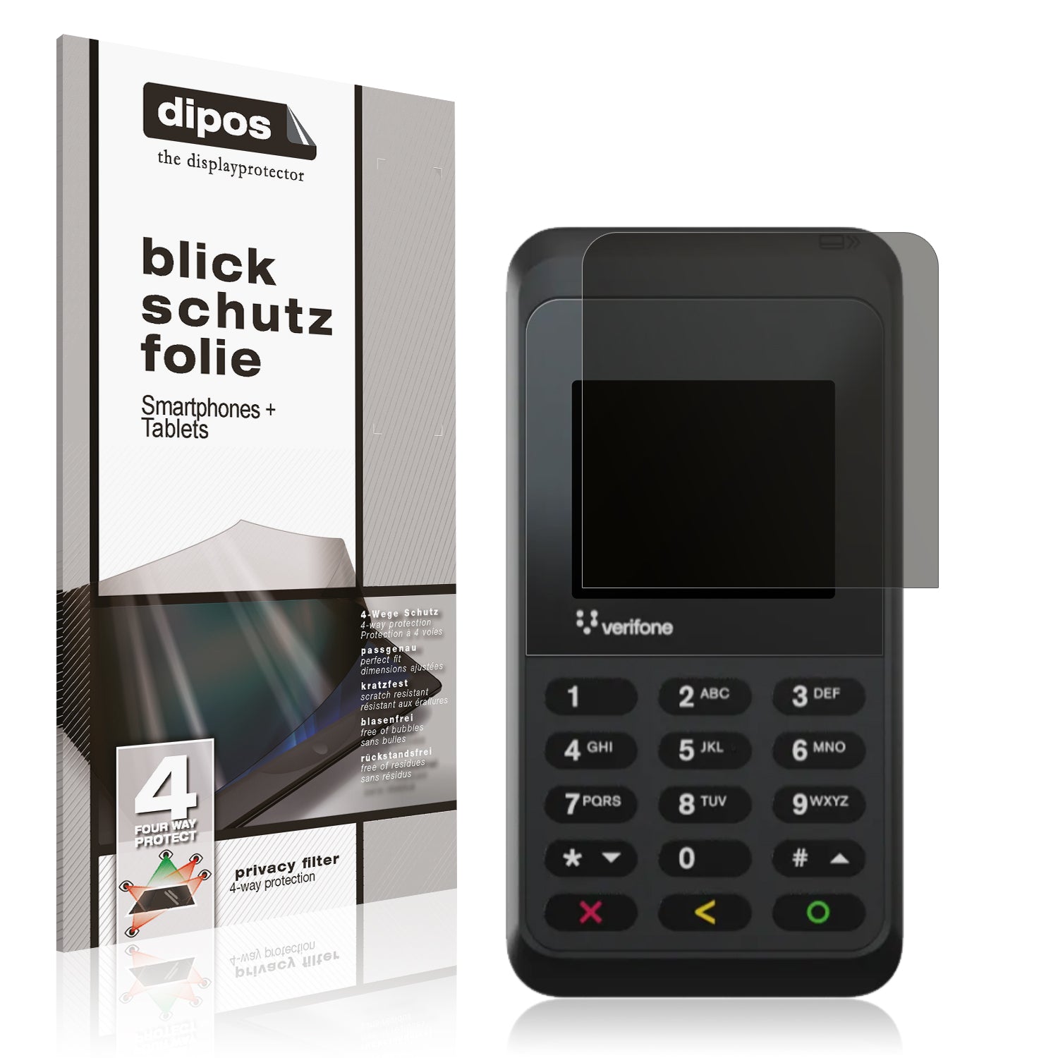 Blickschutzfolie von dipos passend für Verifone e235, präziser Zuschnitt und blasenfrei montiert