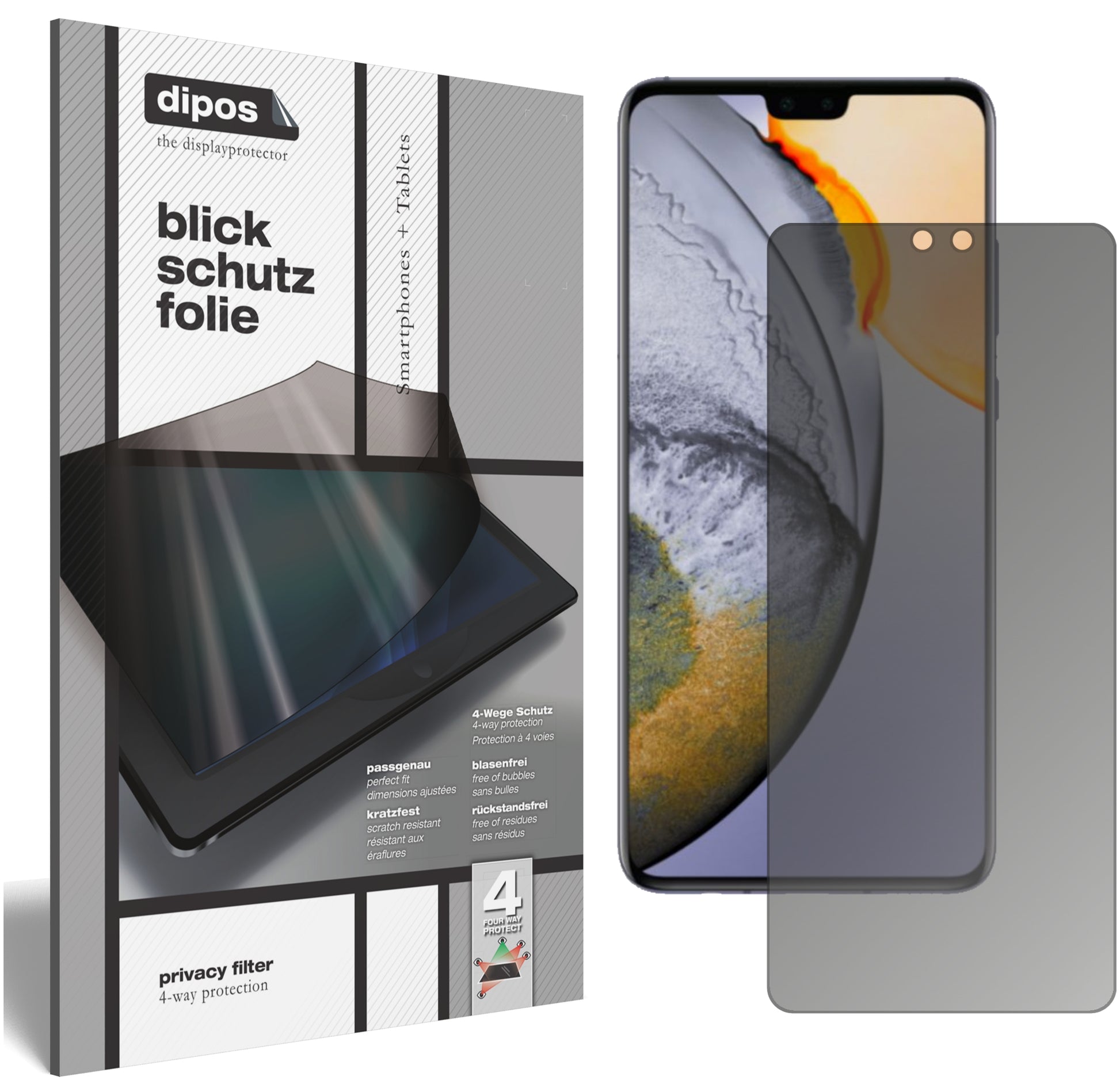 Blickschutzfolie von dipos passend für Vivo S7 5G, präziser Zuschnitt und blasenfrei montiert