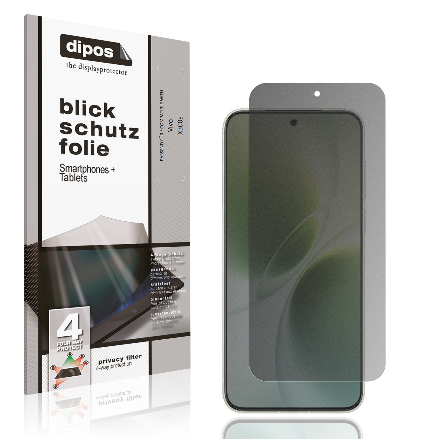 Blickschutzfolie von dipos passend für Vivo X300s, präziser Zuschnitt und blasenfrei montiert