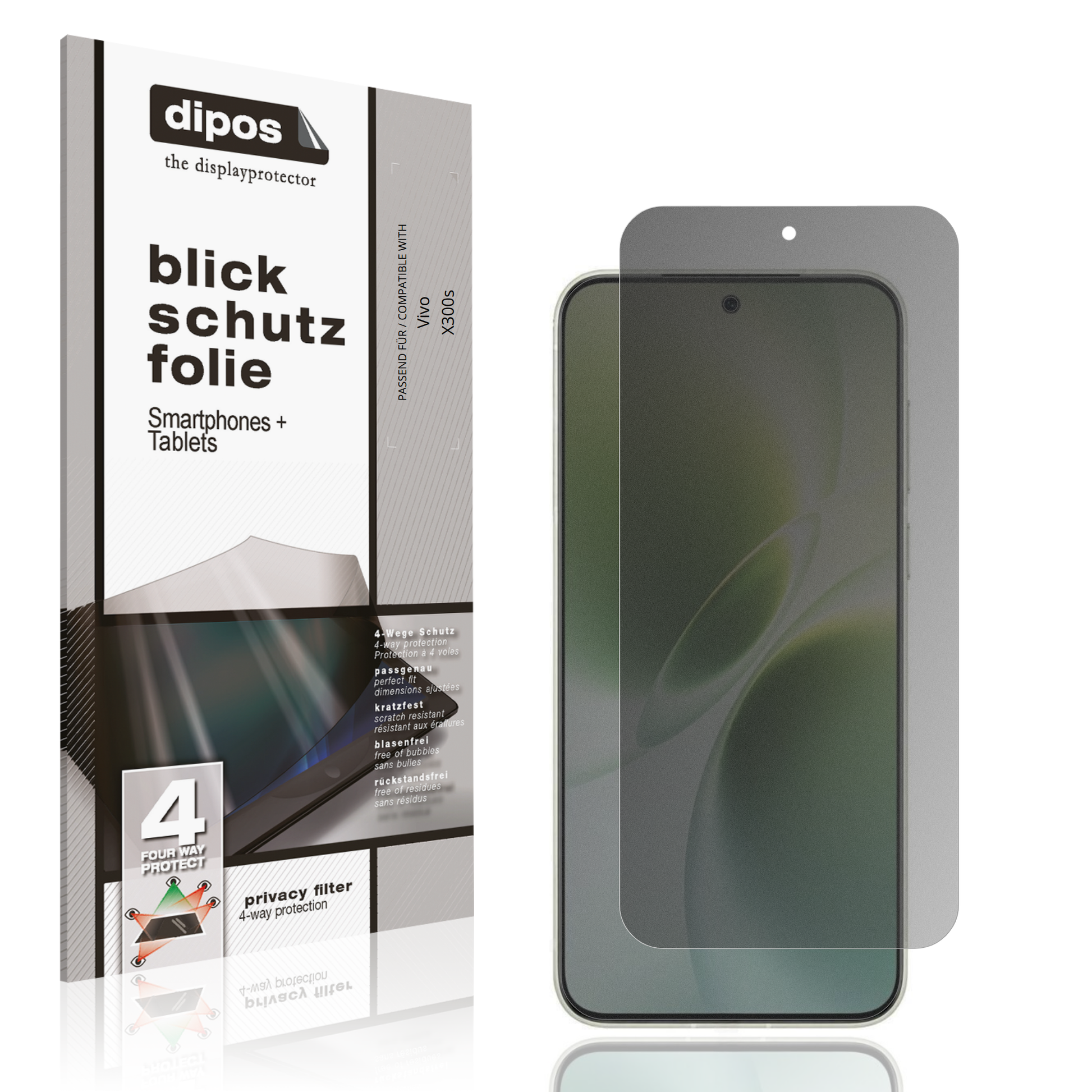 Blickschutzfolie von dipos passend für Vivo X300s, präziser Zuschnitt und blasenfrei montiert