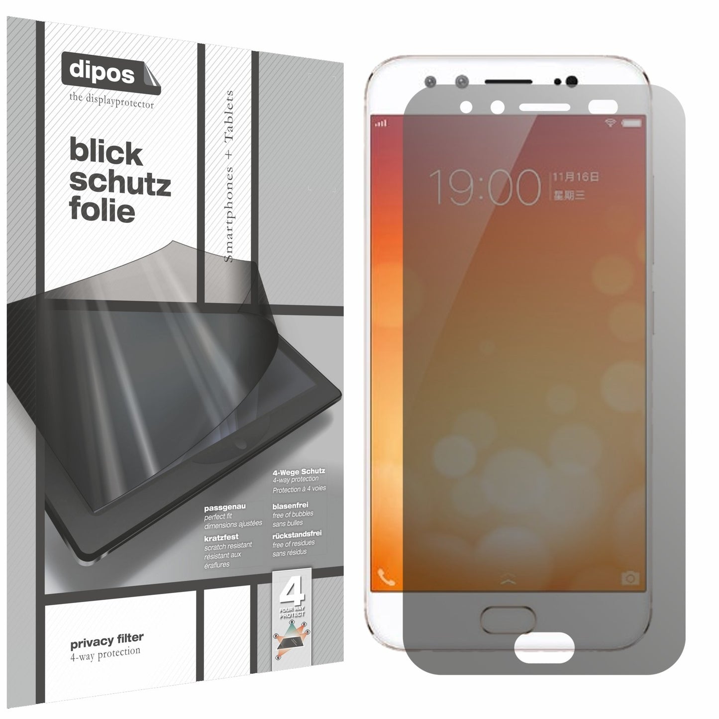 Blickschutzfolie von dipos passend für Vivo X9 Plus, präziser Zuschnitt und blasenfrei montiert