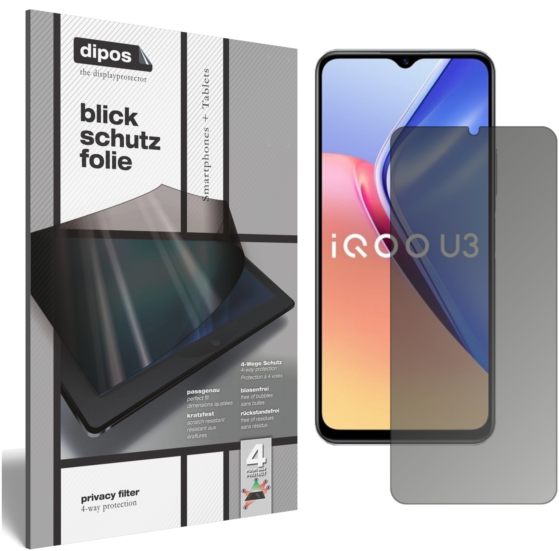 Blickschutzfolie von dipos passend für Vivo Y52s 5G, präziser Zuschnitt und blasenfrei montiert