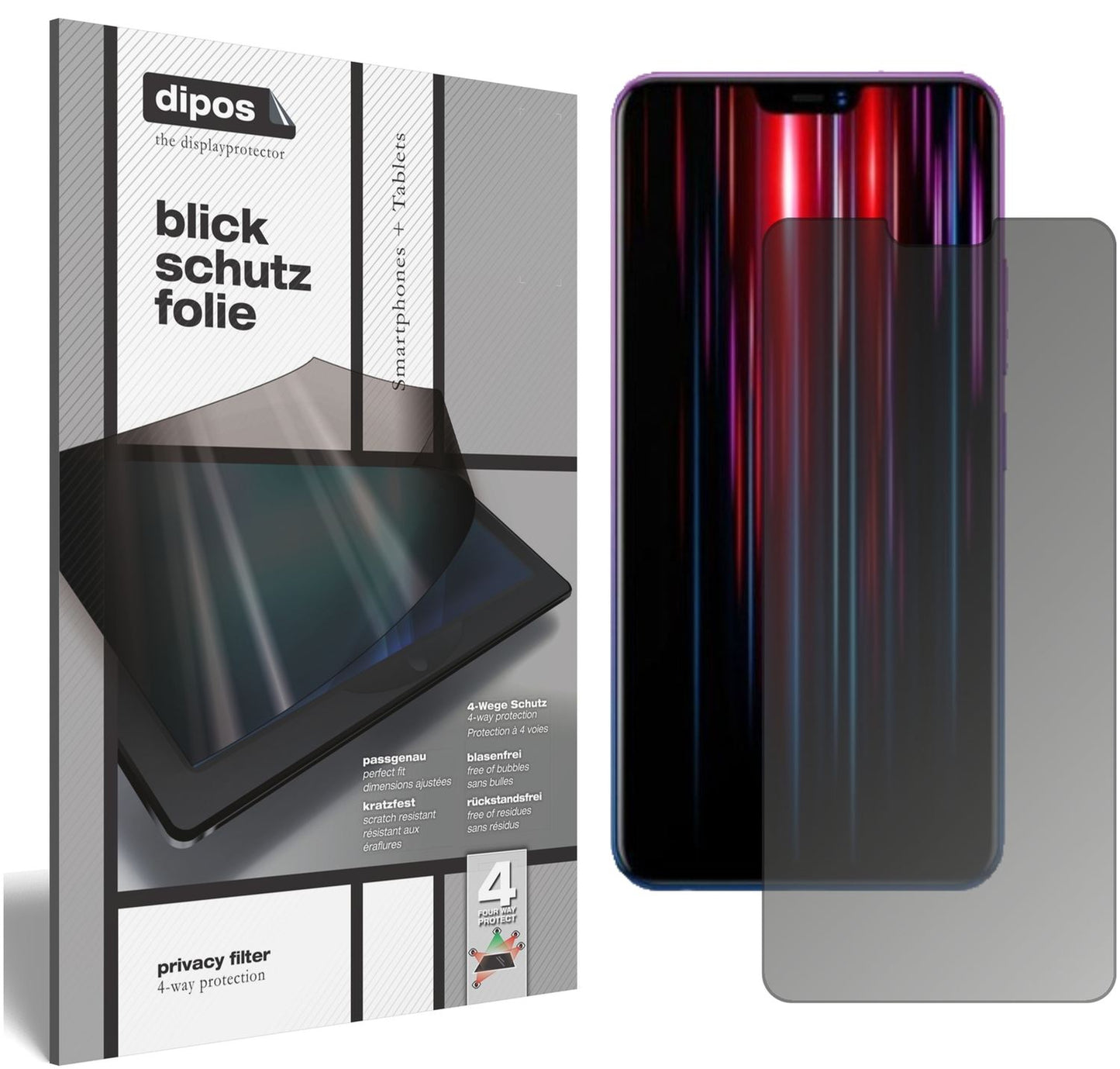 Blickschutzfolie von dipos passend für Vivo Z1 Lite, präziser Zuschnitt und blasenfrei montiert