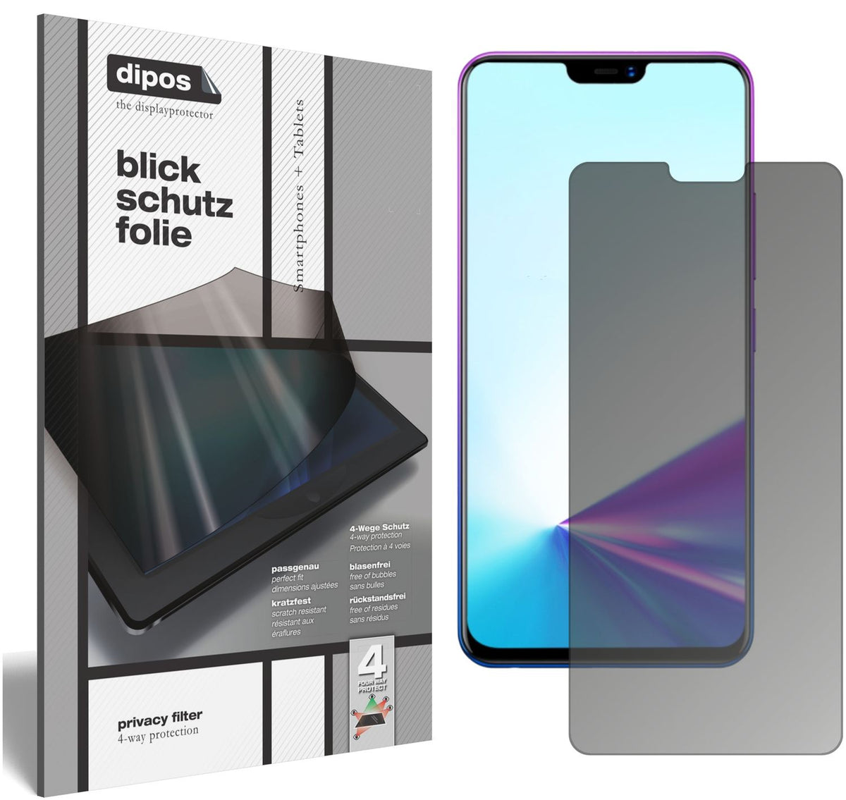 Blickschutzfolie von dipos passend für Vivo Z3x, präziser Zuschnitt und blasenfrei montiert