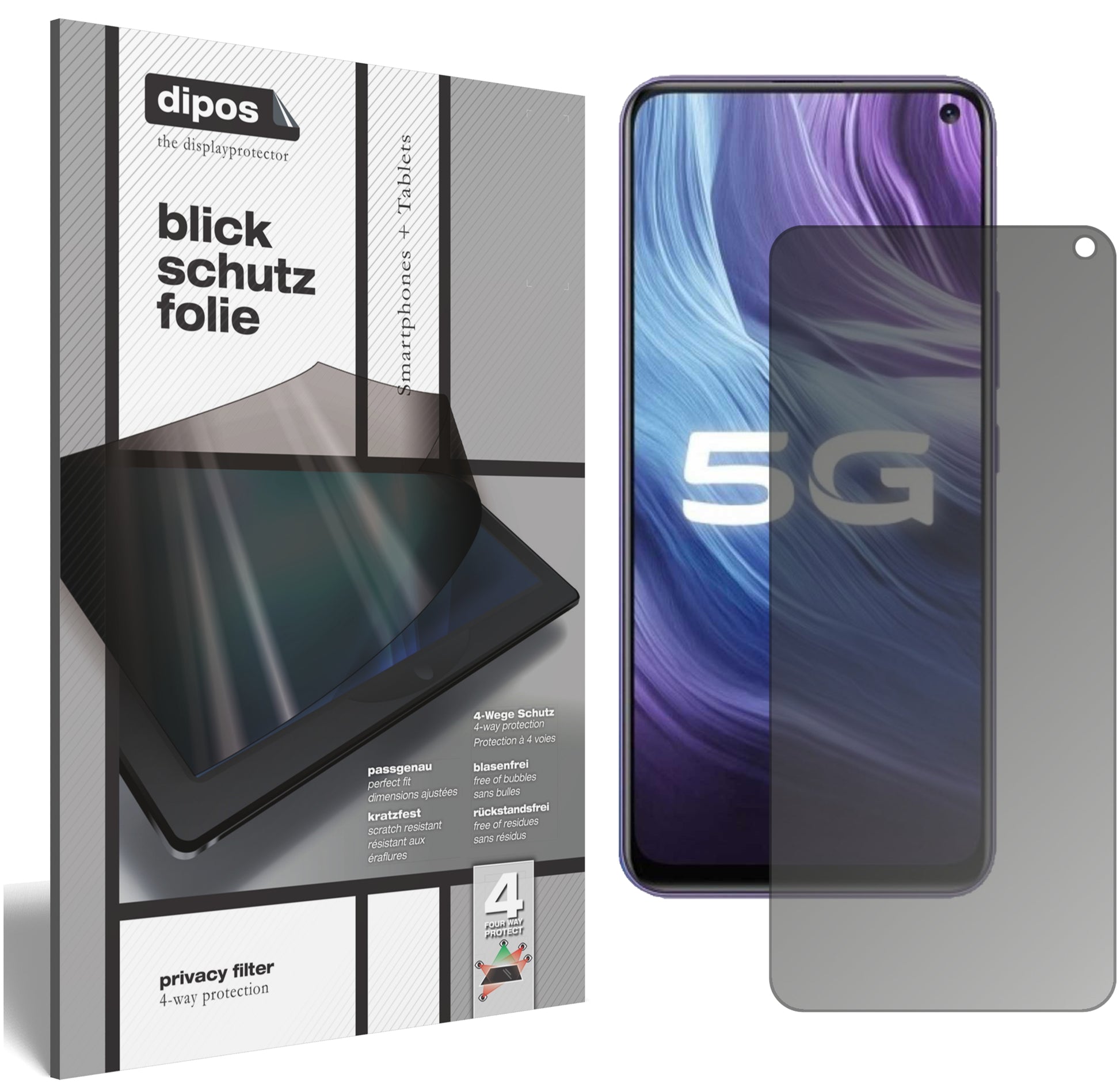 Blickschutzfolie von dipos passend für Vivo Z6 5G, präziser Zuschnitt und blasenfrei montiert
