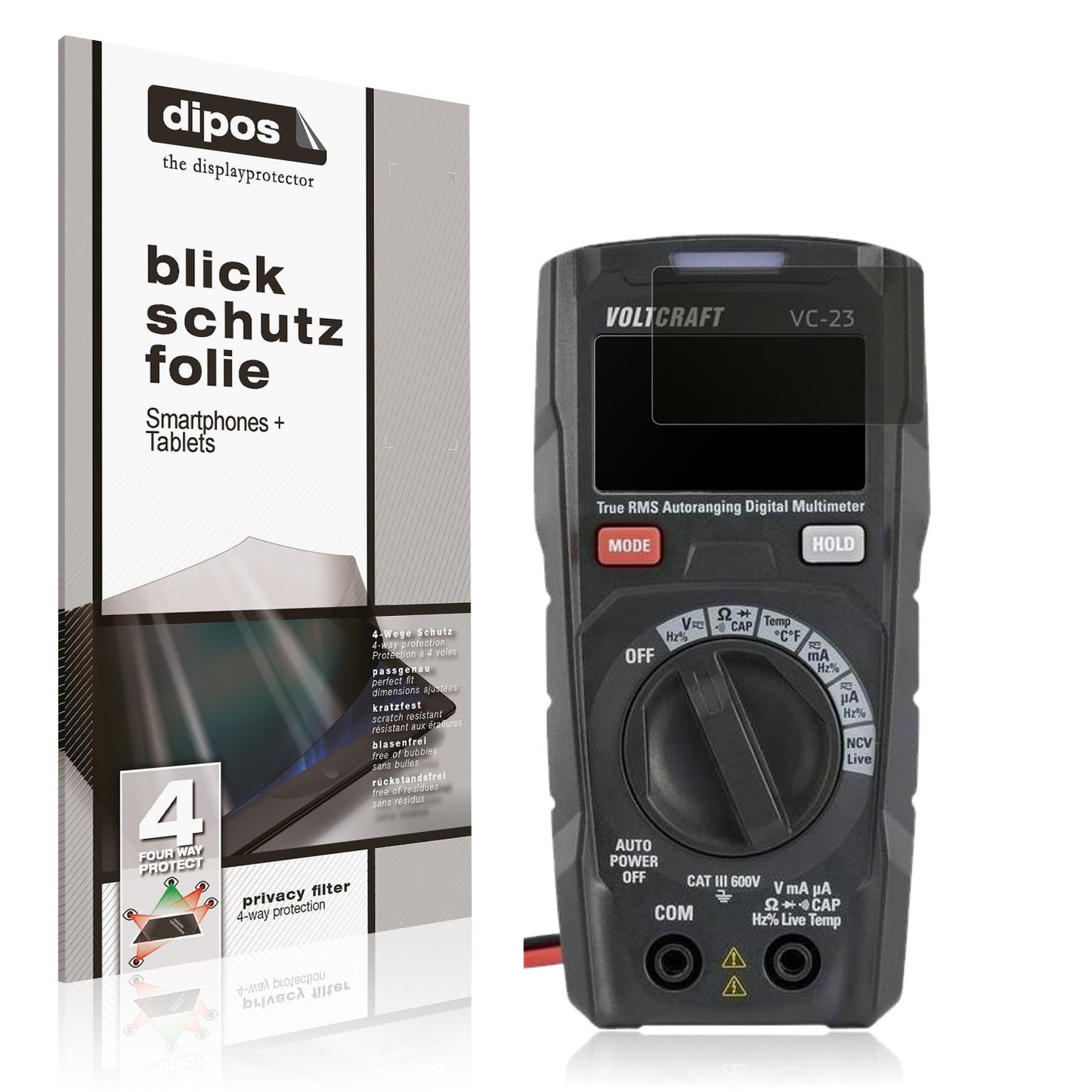Blickschutzfolie von dipos passend für Voltcraft VC191, präziser Zuschnitt und blasenfrei montiert