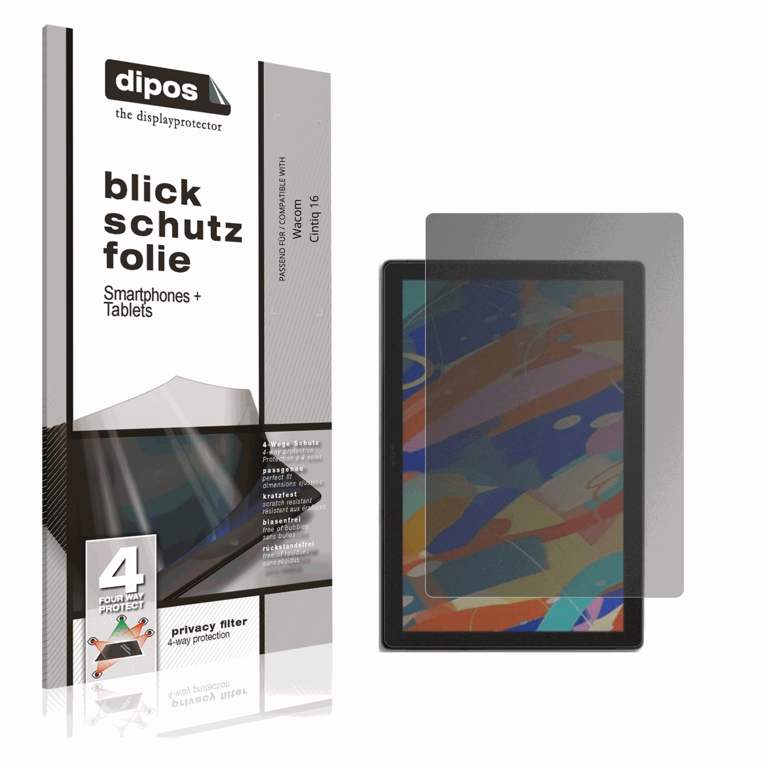 Blickschutzfolie von dipos passend für Wacom Cintiq 16, präziser Zuschnitt und blasenfrei montiert