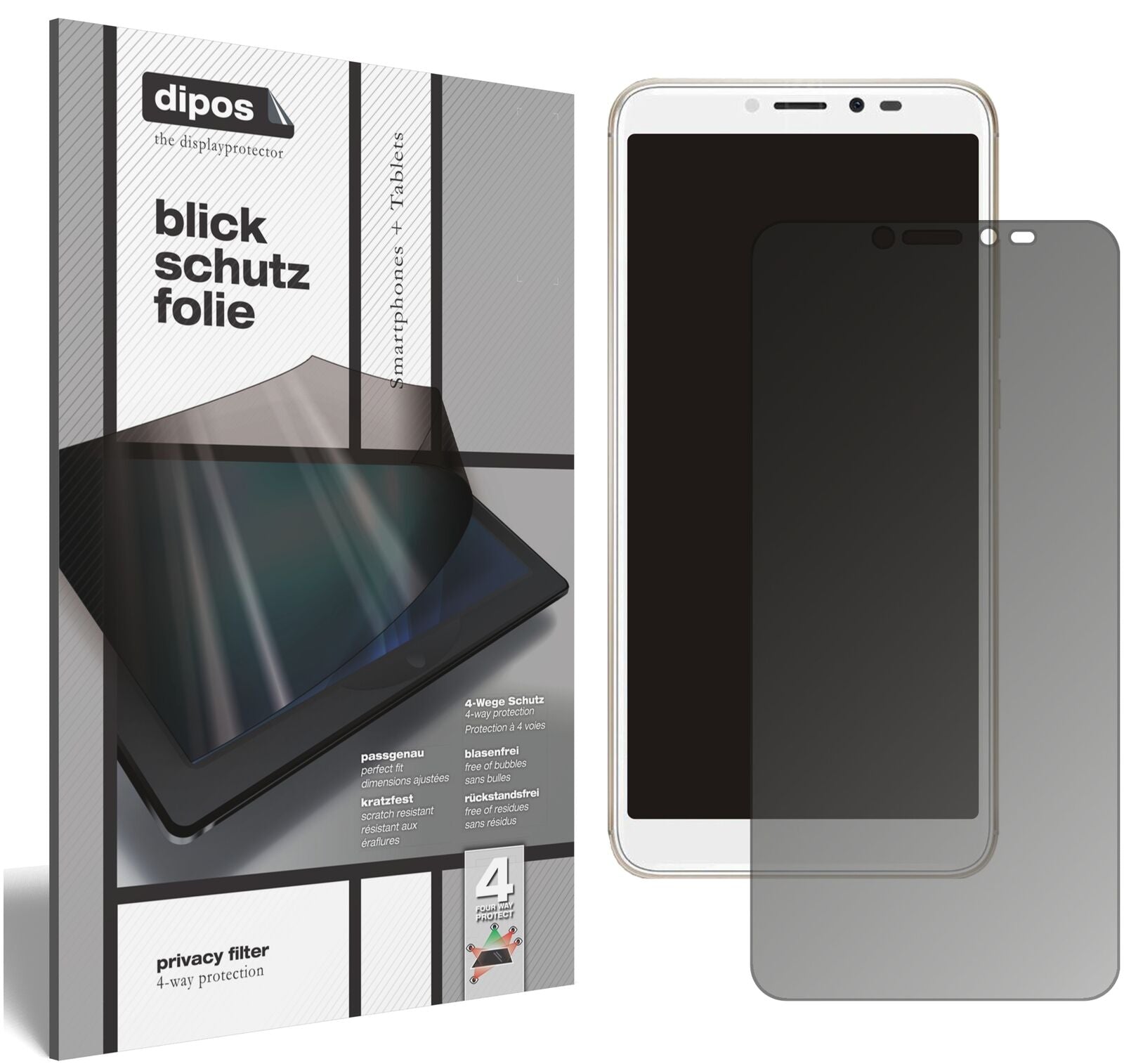Blickschutzfolie von dipos passend für Wiko Sunny 4 Plus, präziser Zuschnitt und blasenfrei montiert