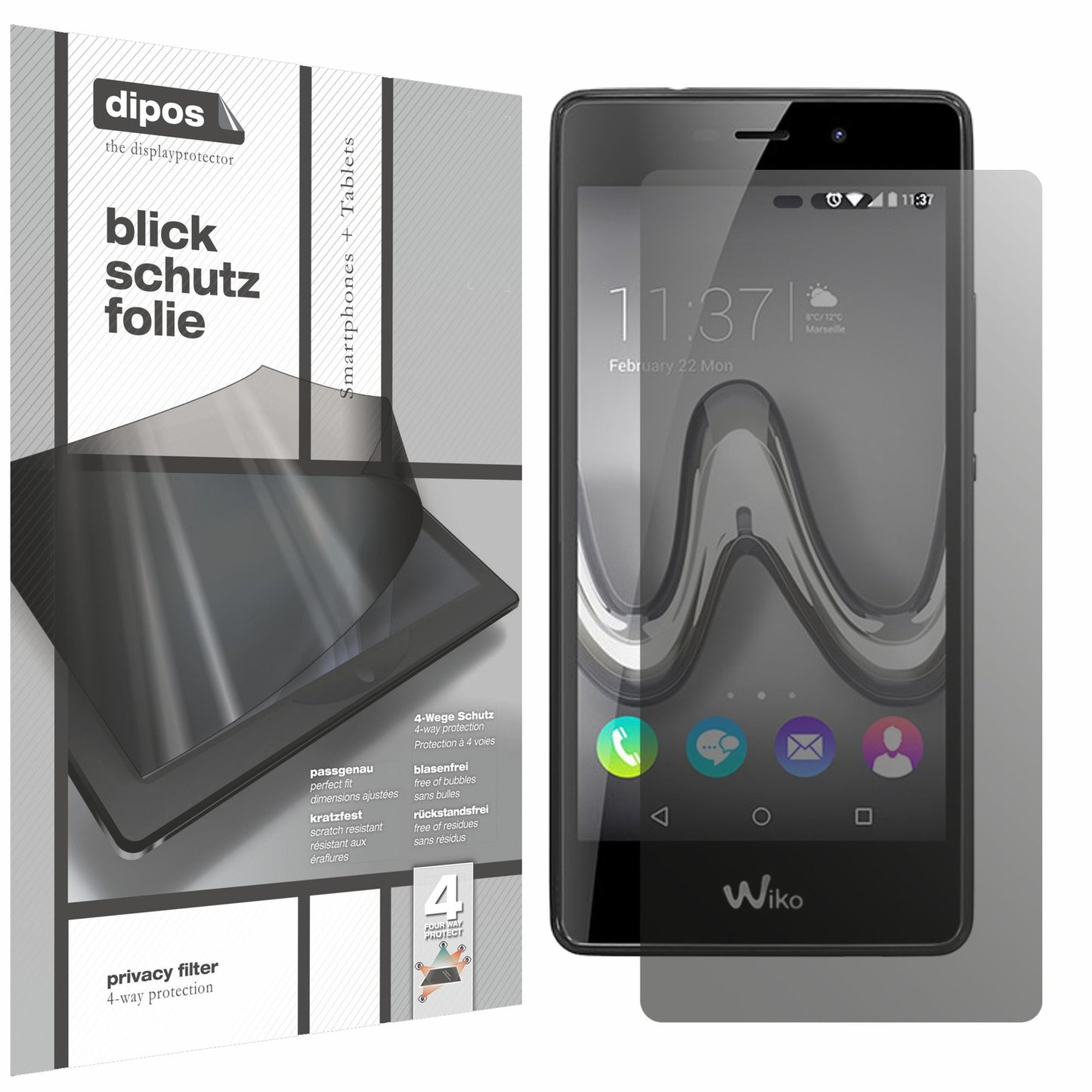 Blickschutzfolie von dipos passend für Wiko Tommy, präziser Zuschnitt und blasenfrei montiert