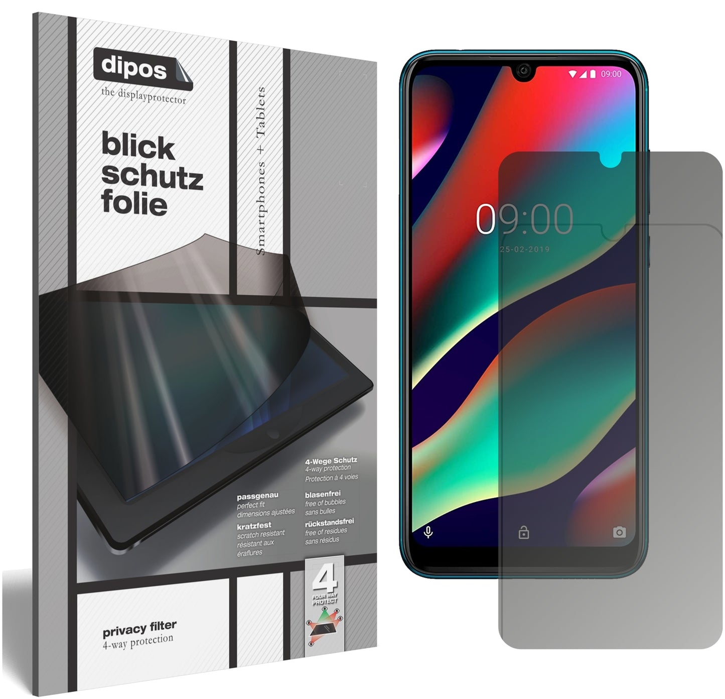 Blickschutzfolie von dipos passend für Wiko View 3 Pro, präziser Zuschnitt und blasenfrei montiert