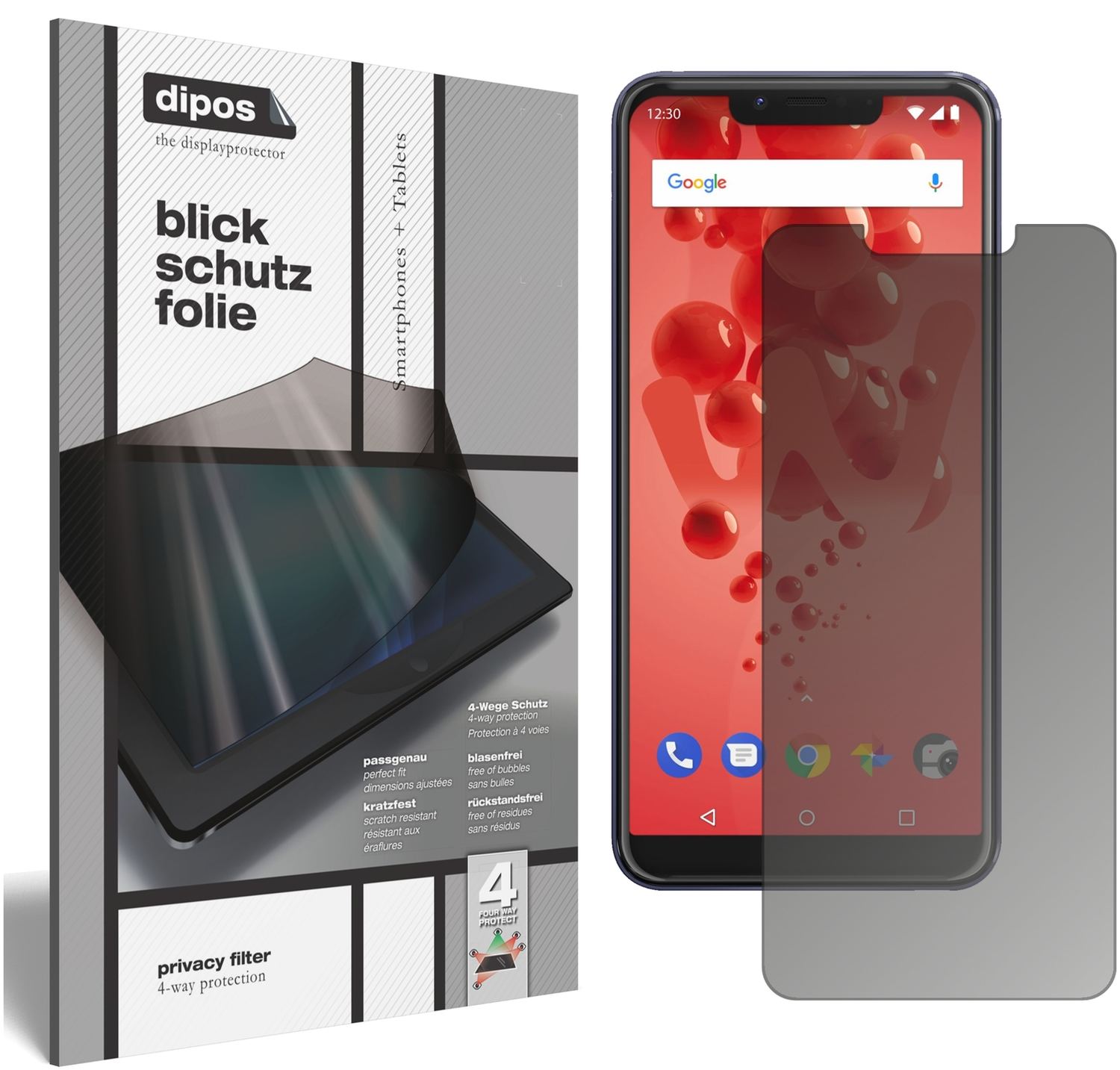 Blickschutzfolie von dipos passend für Wiko View2 Go, präziser Zuschnitt und blasenfrei montiert