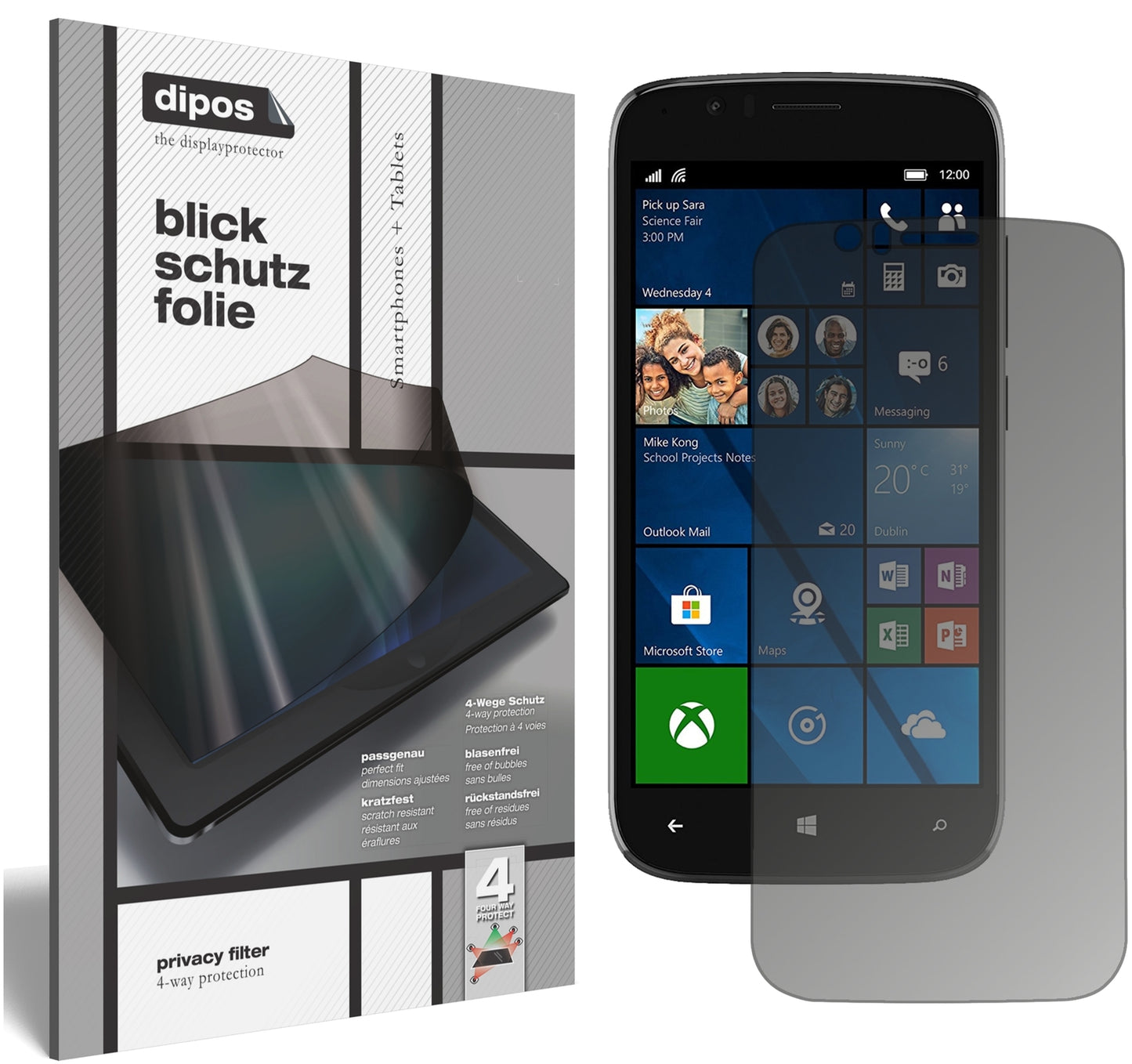 Blickschutzfolie von dipos passend für Wileyfox Pro, präziser Zuschnitt und blasenfrei montiert