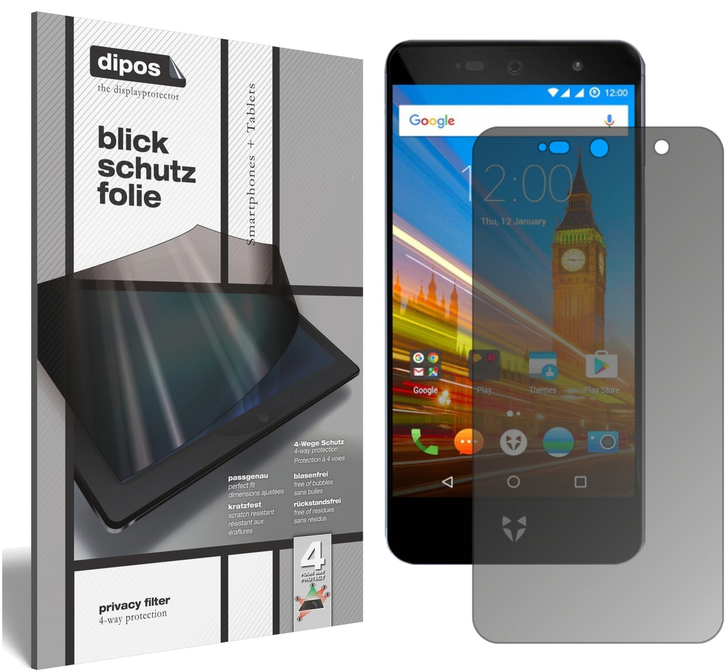 Blickschutzfolie von dipos passend für Wileyfox Swift 2X, präziser Zuschnitt und blasenfrei montiert