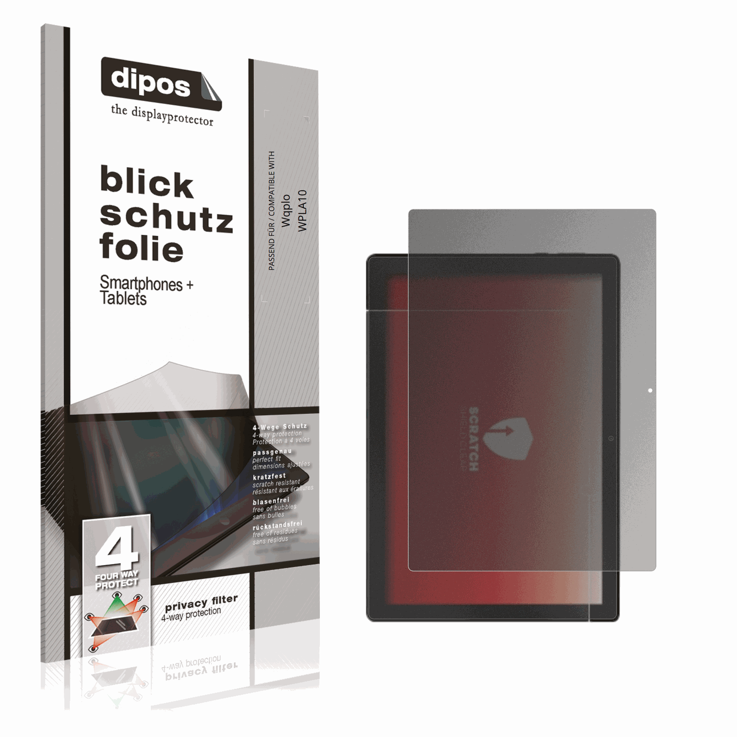 Blickschutzfolie von dipos passend für Wqplo WPLA10, präziser Zuschnitt und blasenfrei montiert